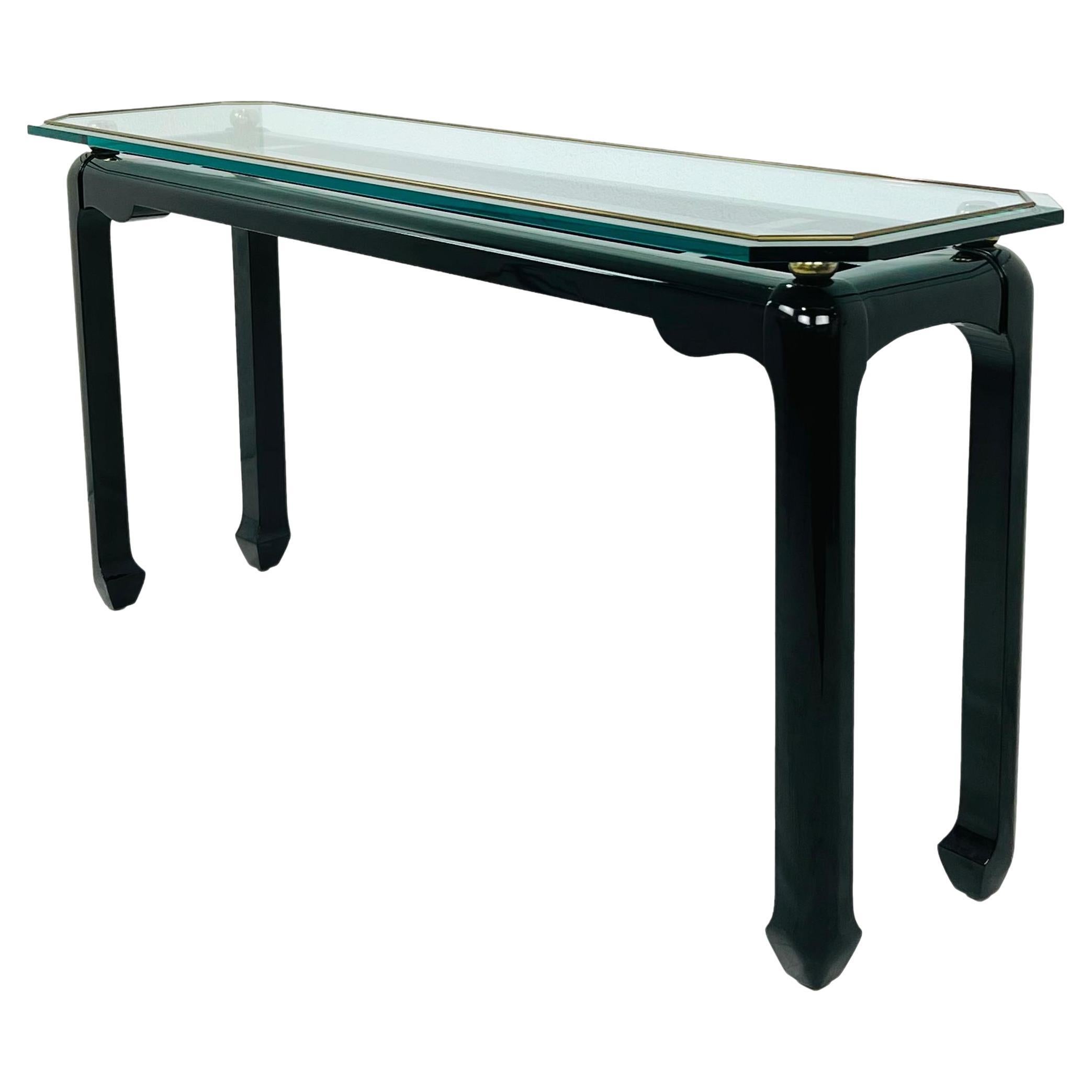 Black Lacquer Ming Console Table in the Style of James Mont For Sale