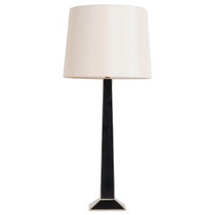 Black Lacquer Obelisk Table Lamp w/ White Bronze by Robert Kuo, Limited Edition