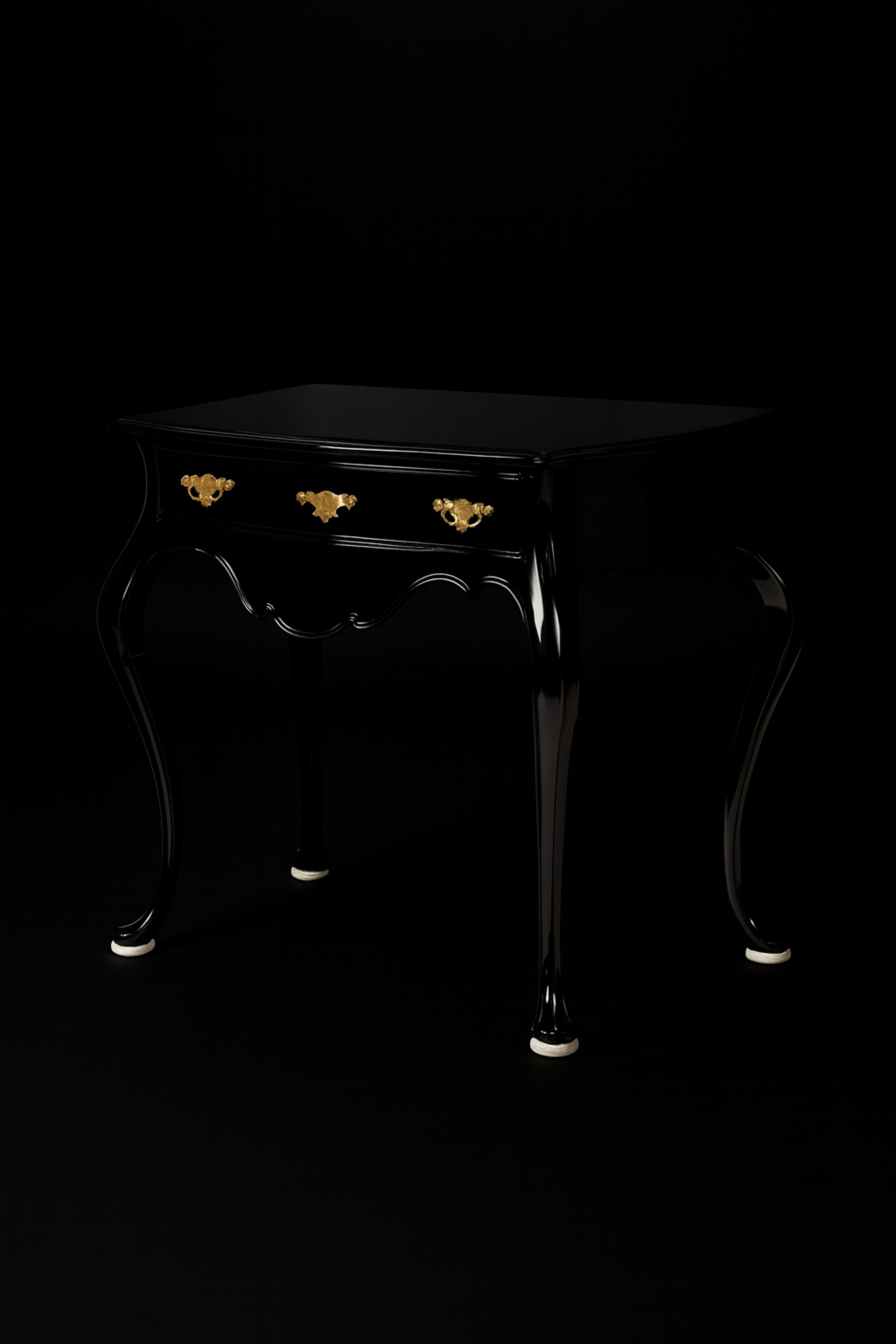 Portuguese Black Lacquer Off White Baroque Styled Commode, 19th Century For Sale
