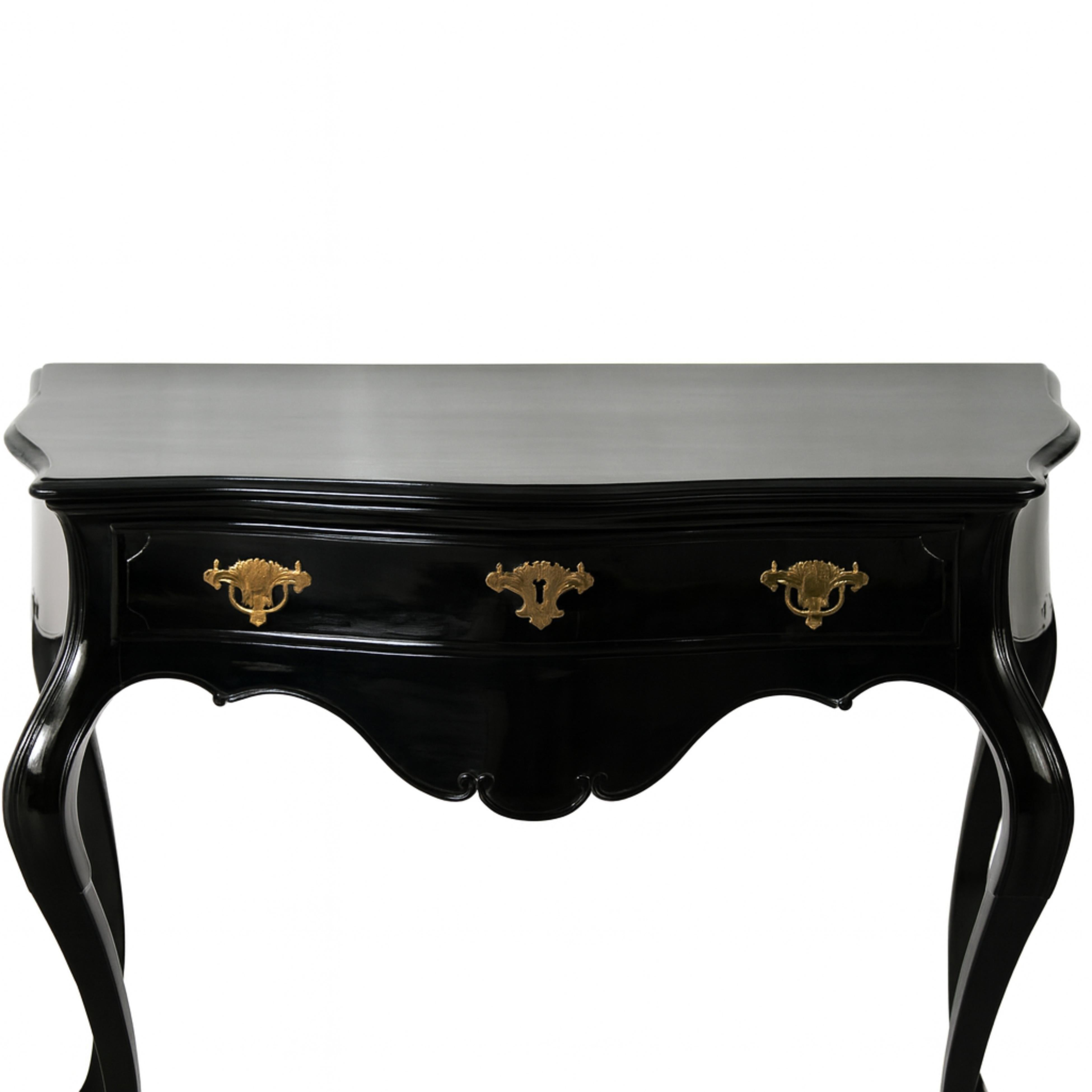Brass Black Lacquer Off White Baroque Styled Commode, 19th Century For Sale
