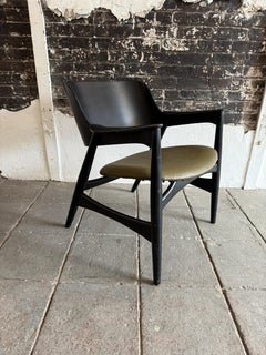 Black Lacquer Olive Leather Lounge Chair by Jens Hjorth for Randers Stolefabrik