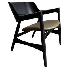 Black Lacquer Olive Leather Lounge Chair by Jens Hjorth for Randers Stolefabrik