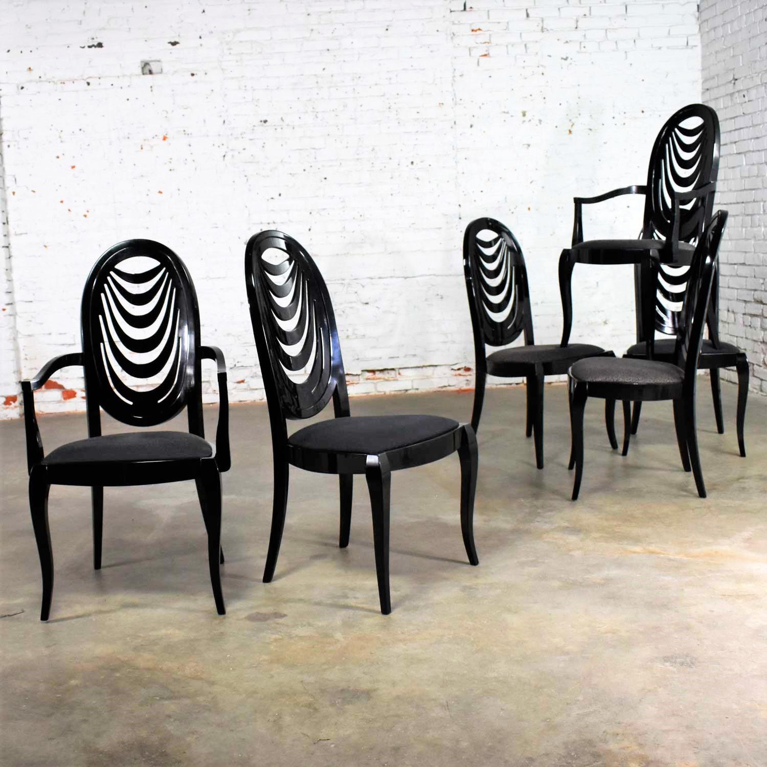 Black Lacquer Oval Drape Back Dining Chairs, Pietro Costantini for Ello Set of 6 3