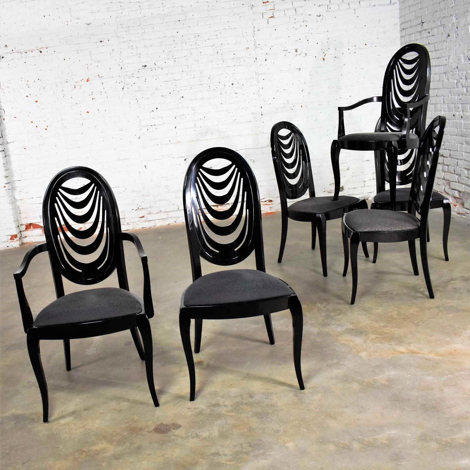 Italian Black Lacquer Oval Drape Back Dining Chairs, Pietro Costantini for Ello Set of 6
