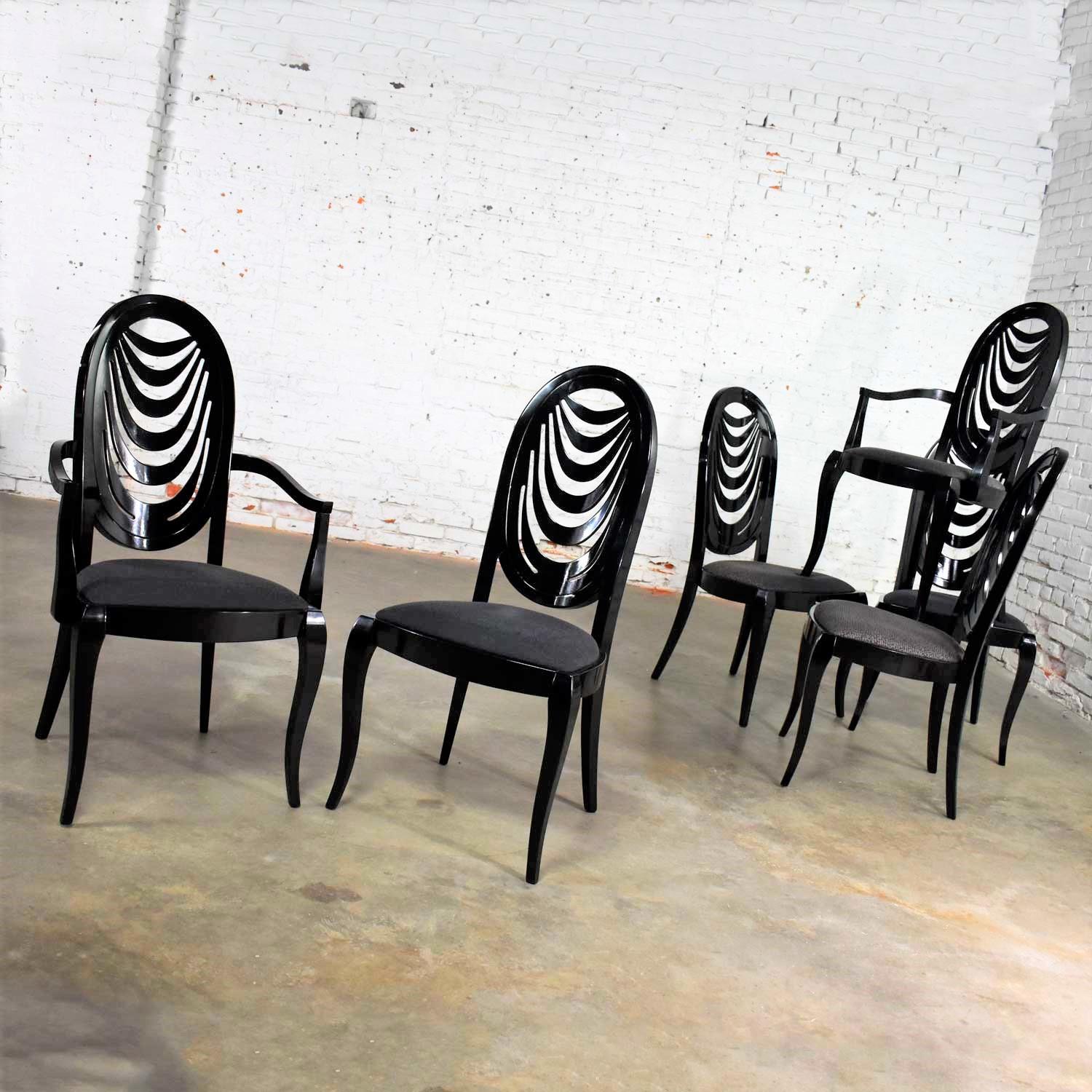 Black Lacquer Oval Drape Back Dining Chairs, Pietro Costantini for Ello Set of 6 In Good Condition In Topeka, KS