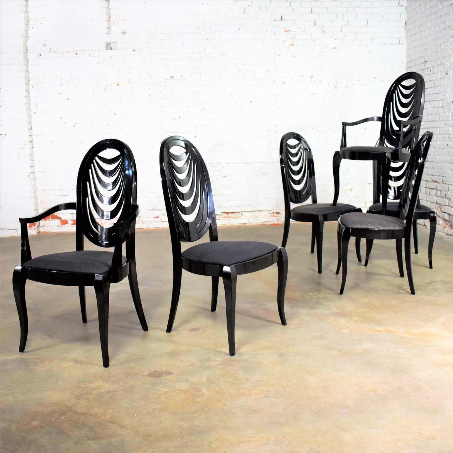 20th Century Black Lacquer Oval Drape Back Dining Chairs, Pietro Costantini for Ello Set of 6