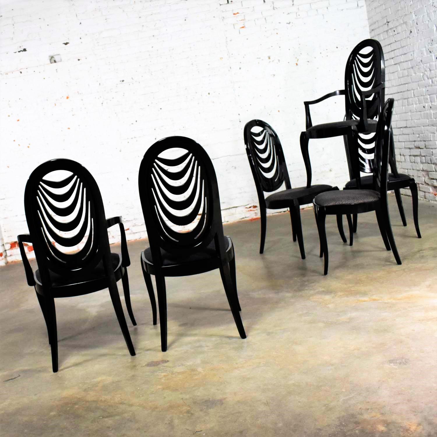 Black Lacquer Oval Drape Back Dining Chairs, Pietro Costantini for Ello Set of 6 1