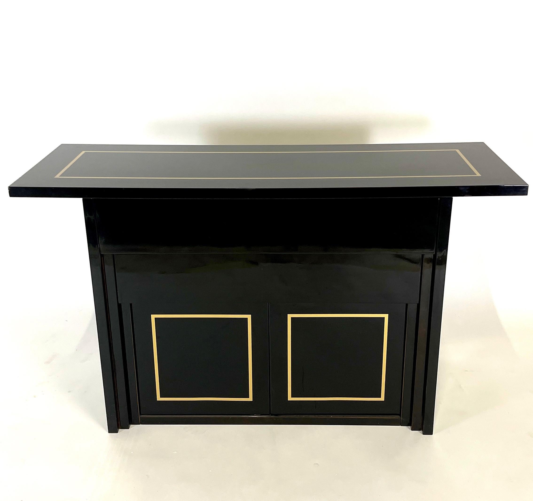Black Lacquer Post-Modern 2 Drawer w. Cabinet Console / Bar / or Buffet 3
