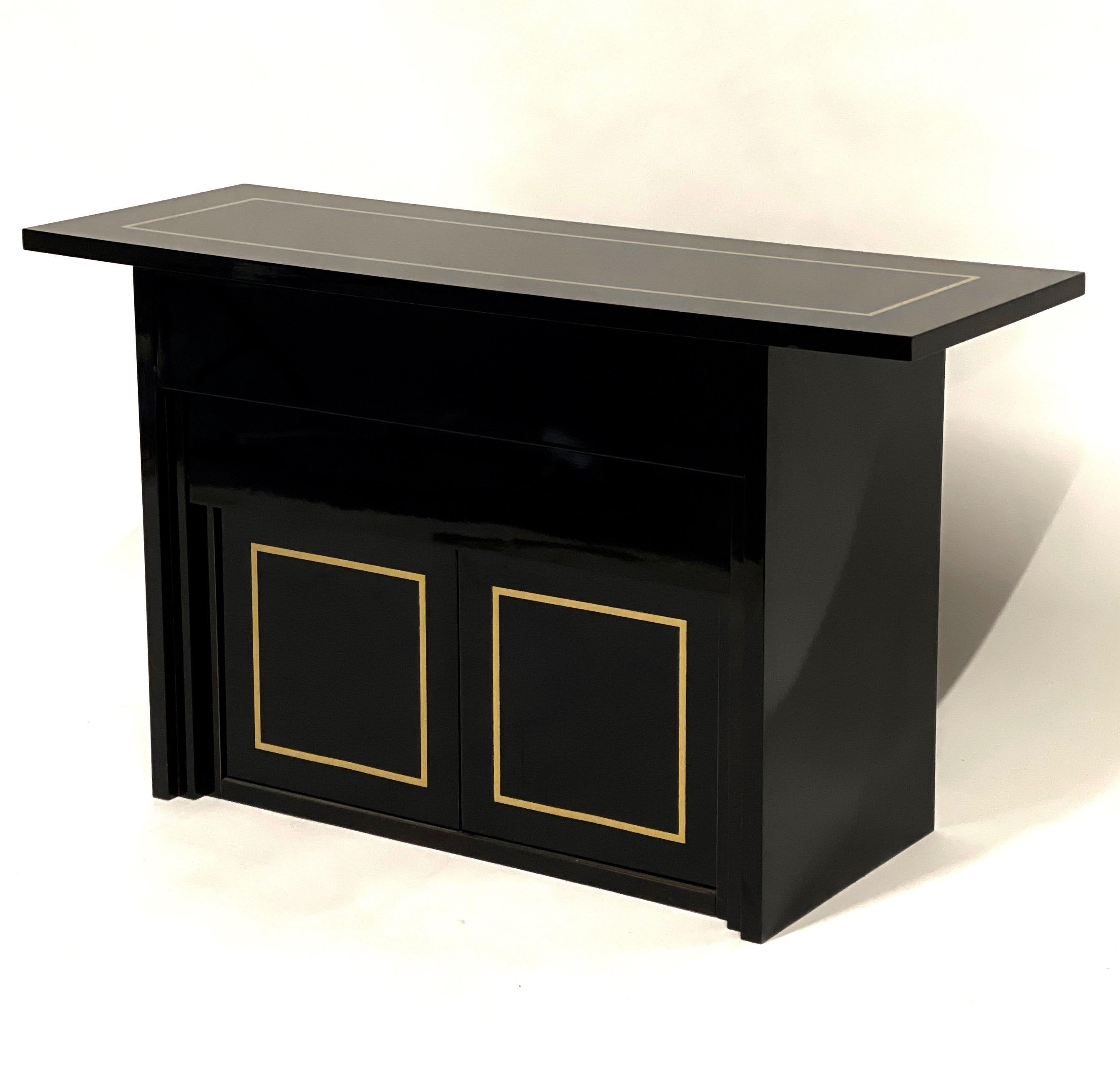 Black Lacquer Post-Modern 2 Drawer w. Cabinet Console / Bar / or Buffet 4
