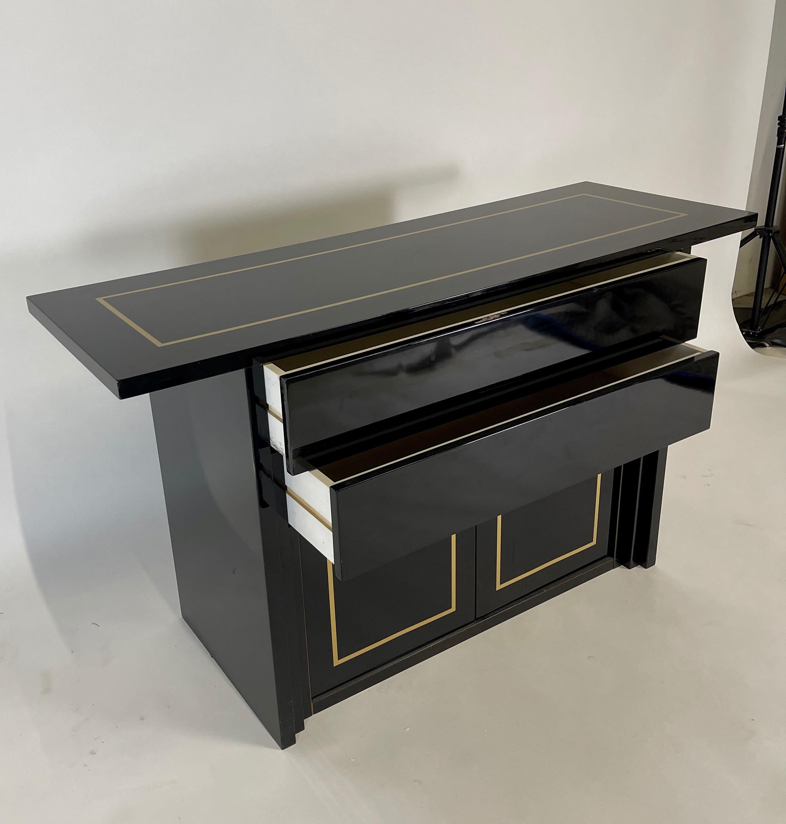 Black Lacquer Post-Modern 2 Drawer w. Cabinet Console / Bar / or Buffet 5
