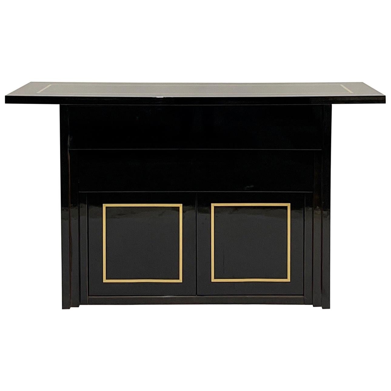 Black Lacquer Post-Modern 2 Drawer w. Cabinet Console / Bar / or Buffet