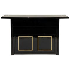 Black Lacquer Post-Modern 2 Drawer w. Cabinet Console / Bar / or Buffet