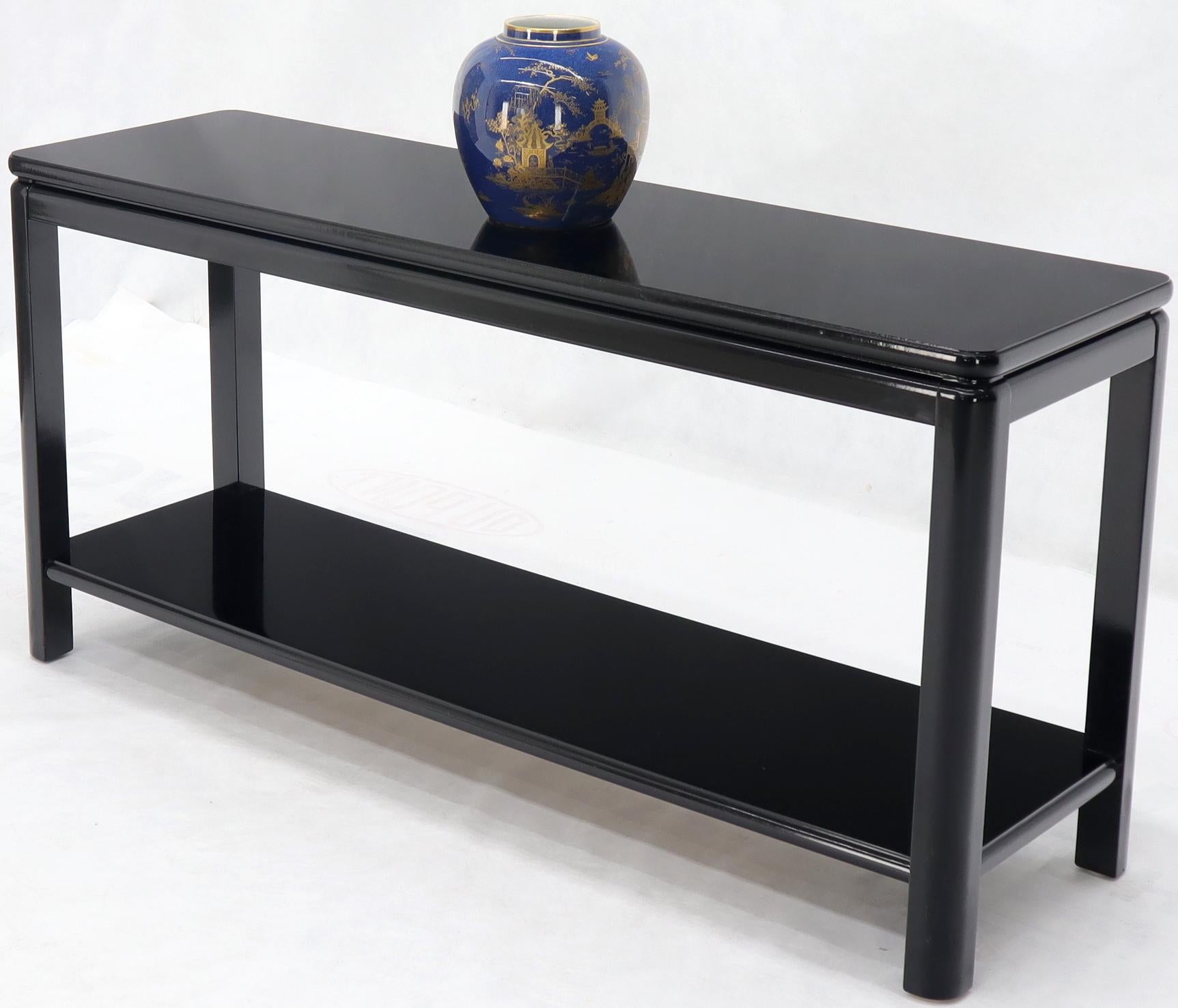 Hardwood Black Lacquer Rectangular Two-Tier Console Sofa Table For Sale