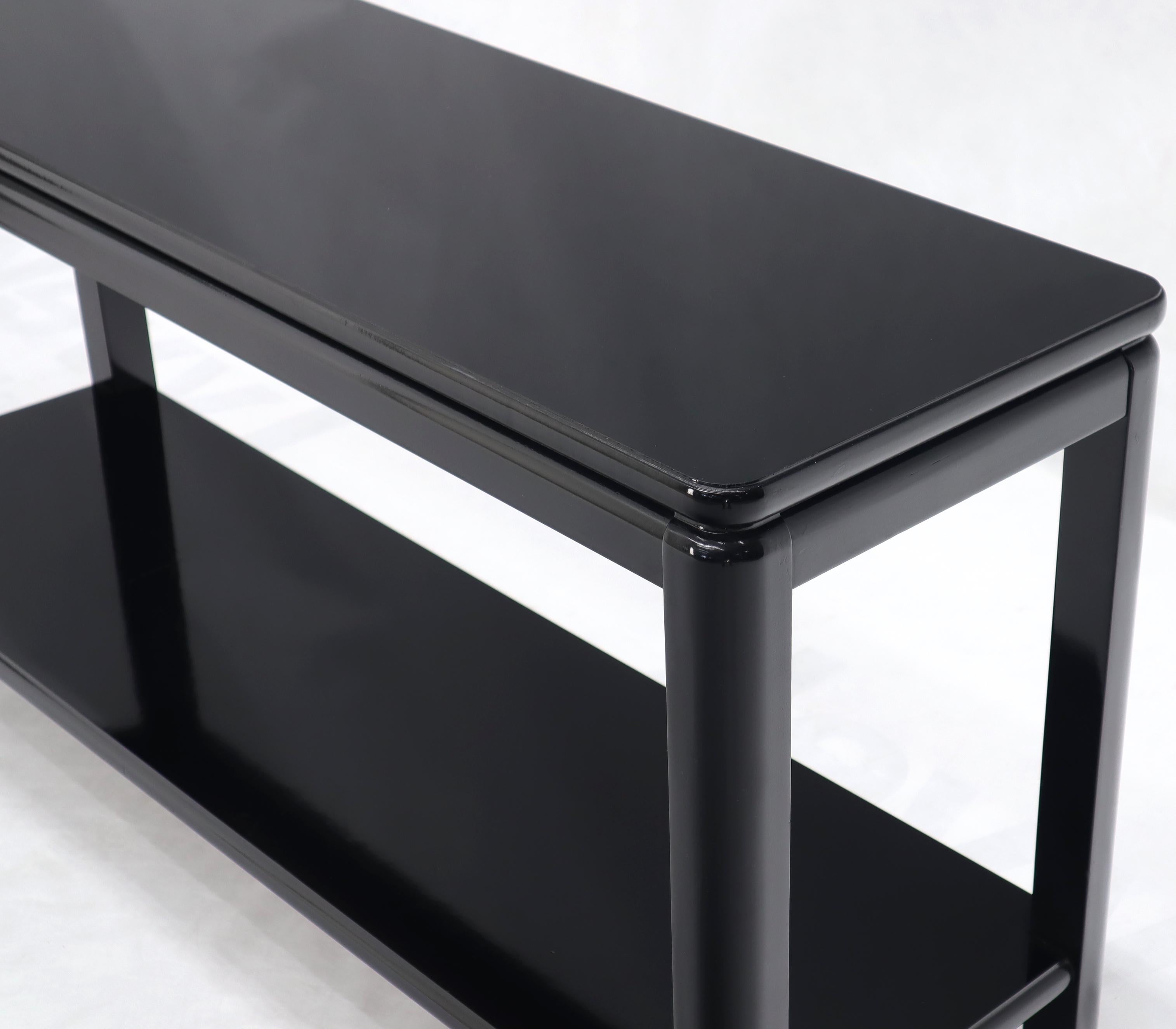 Mid-Century Modern Black Lacquer Rectangular Two-Tier Console Sofa Table For Sale