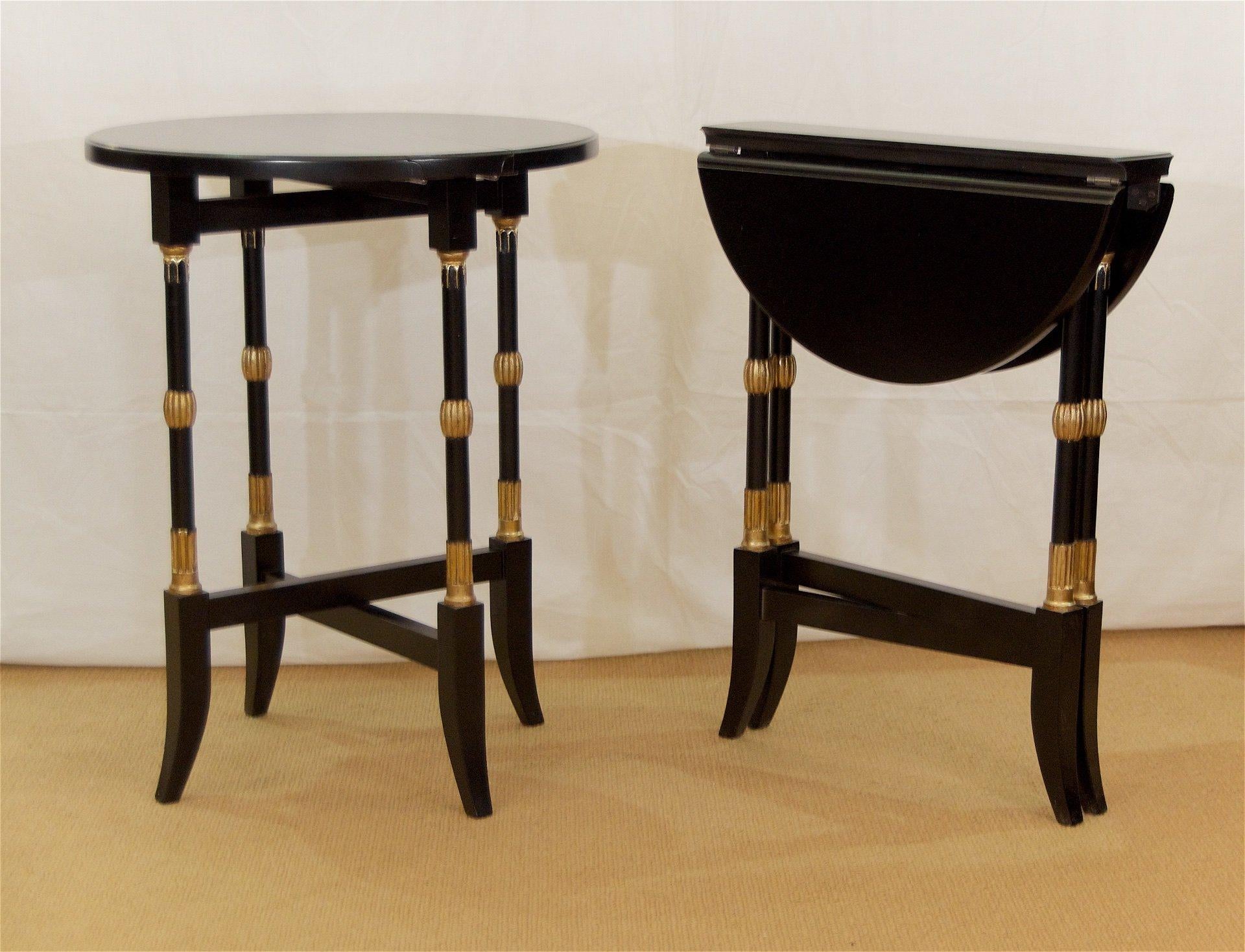 Black Lacquer Regency-Style Folding Occasional Tables from the Fontainebleau In Good Condition For Sale In Stamford, CT