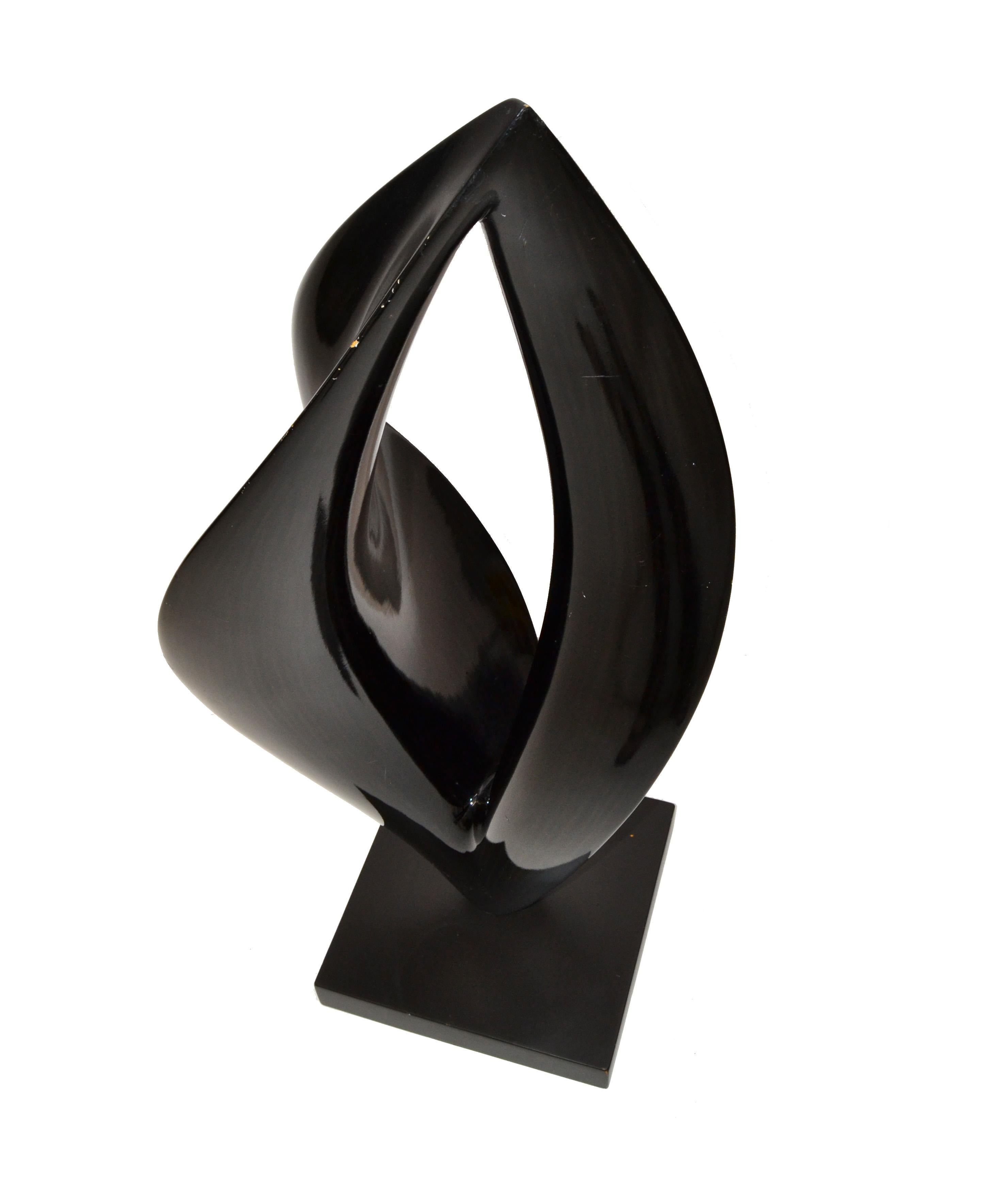 Black Lacquer Sculptural Wood Mid-Century Modern Fine Art Sculpture Square Base For Sale 4