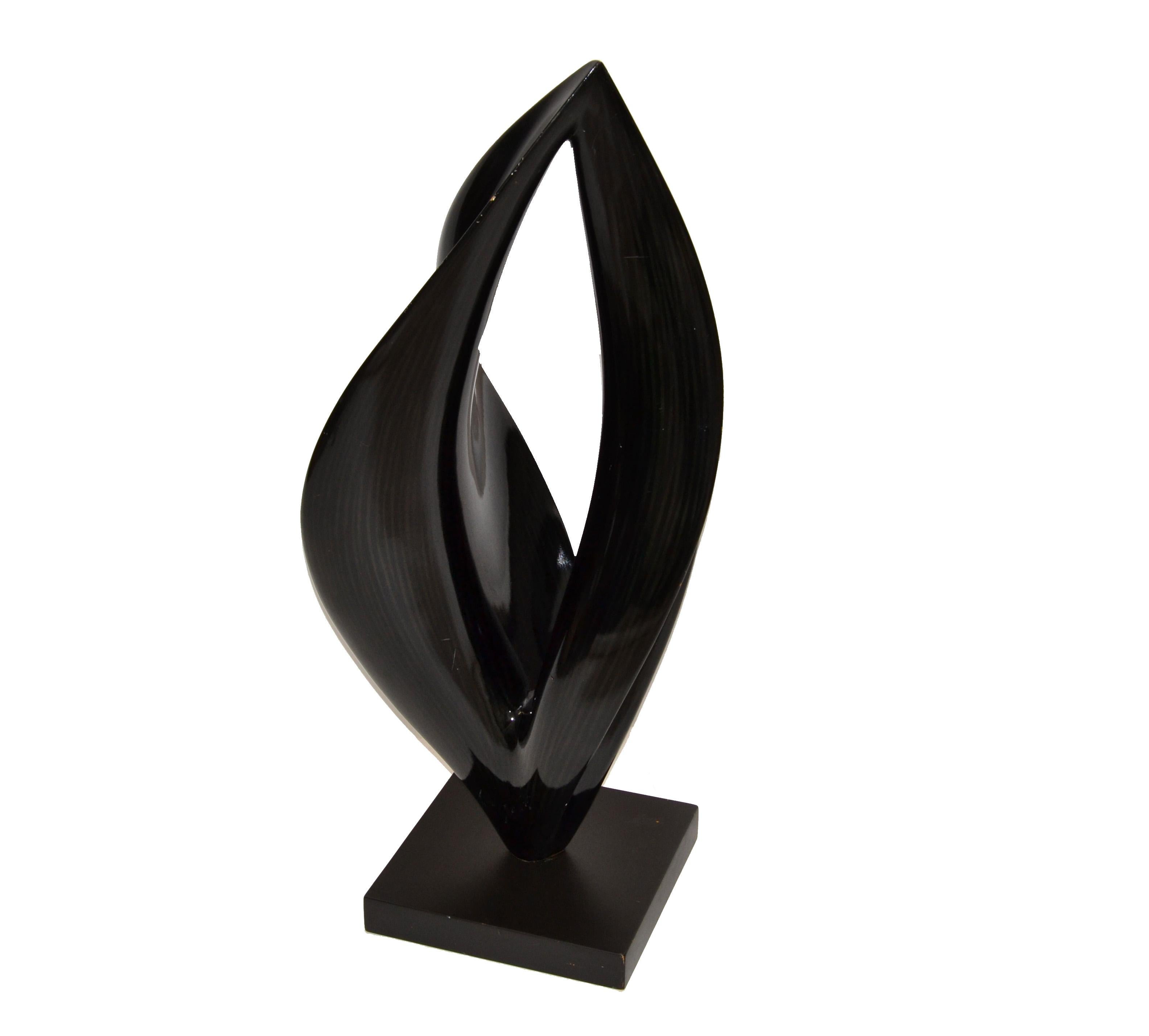 Black Lacquer Sculptural Wood Mid-Century Modern Fine Art Sculpture Square Base For Sale 5