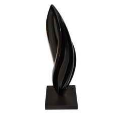 Black Lacquer Sculptural Wood Mid-Century Modern Fine Art Sculpture Square Base