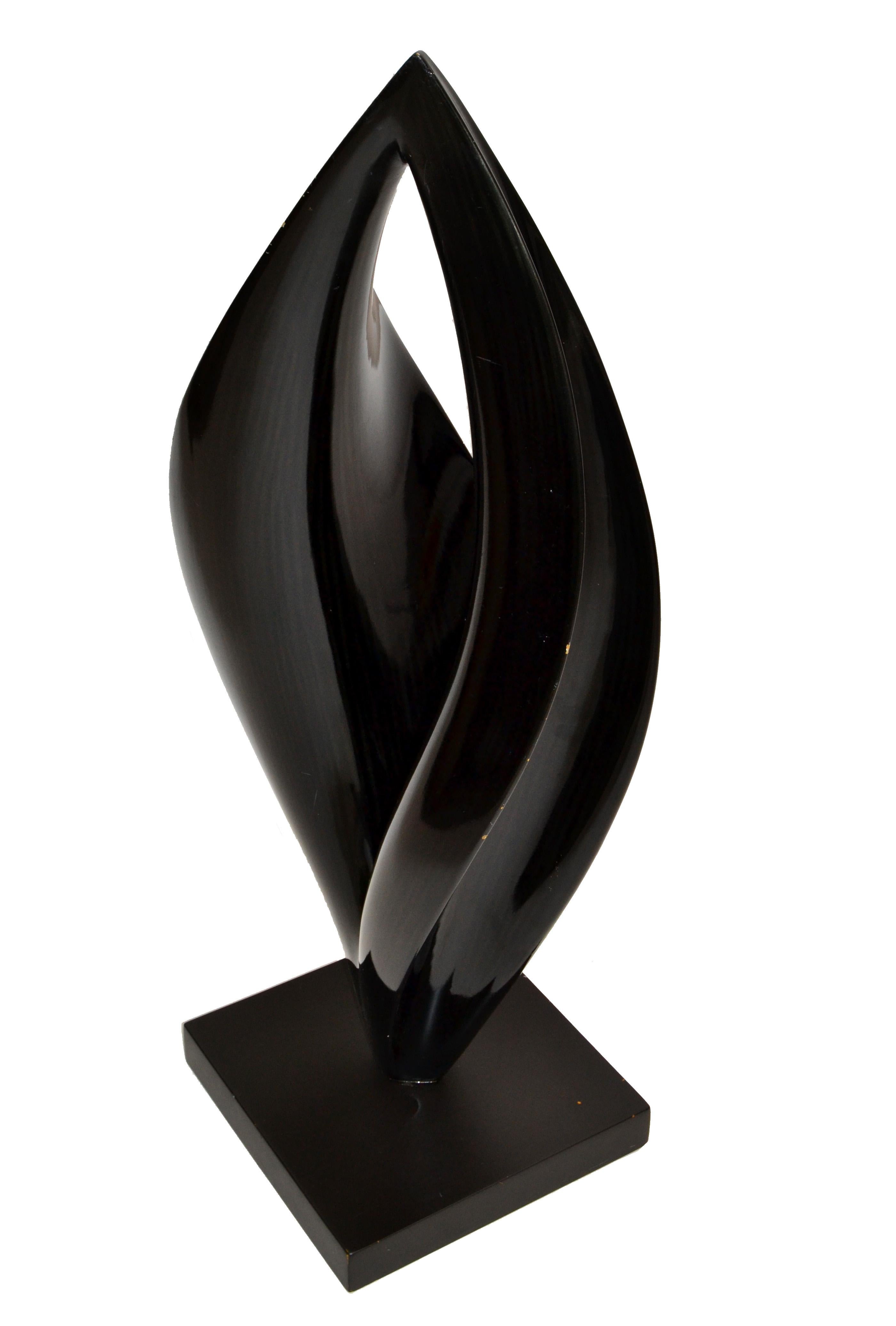 American Black Lacquer Sculptural Wood Mid-Century Modern Fine Art Sculpture Square Base For Sale