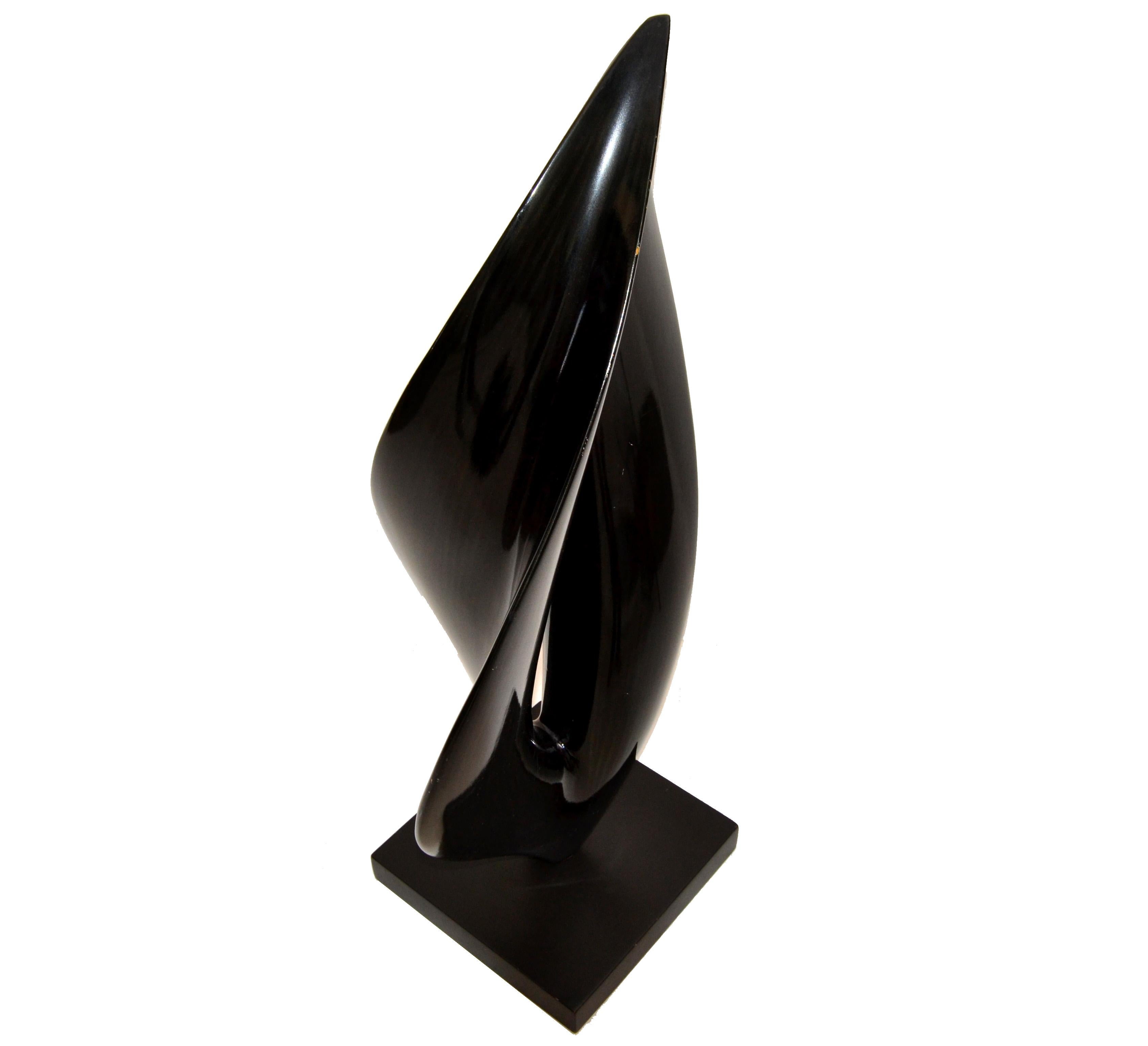 Black Lacquer Sculptural Wood Mid-Century Modern Fine Art Sculpture Square Base In Good Condition For Sale In Miami, FL