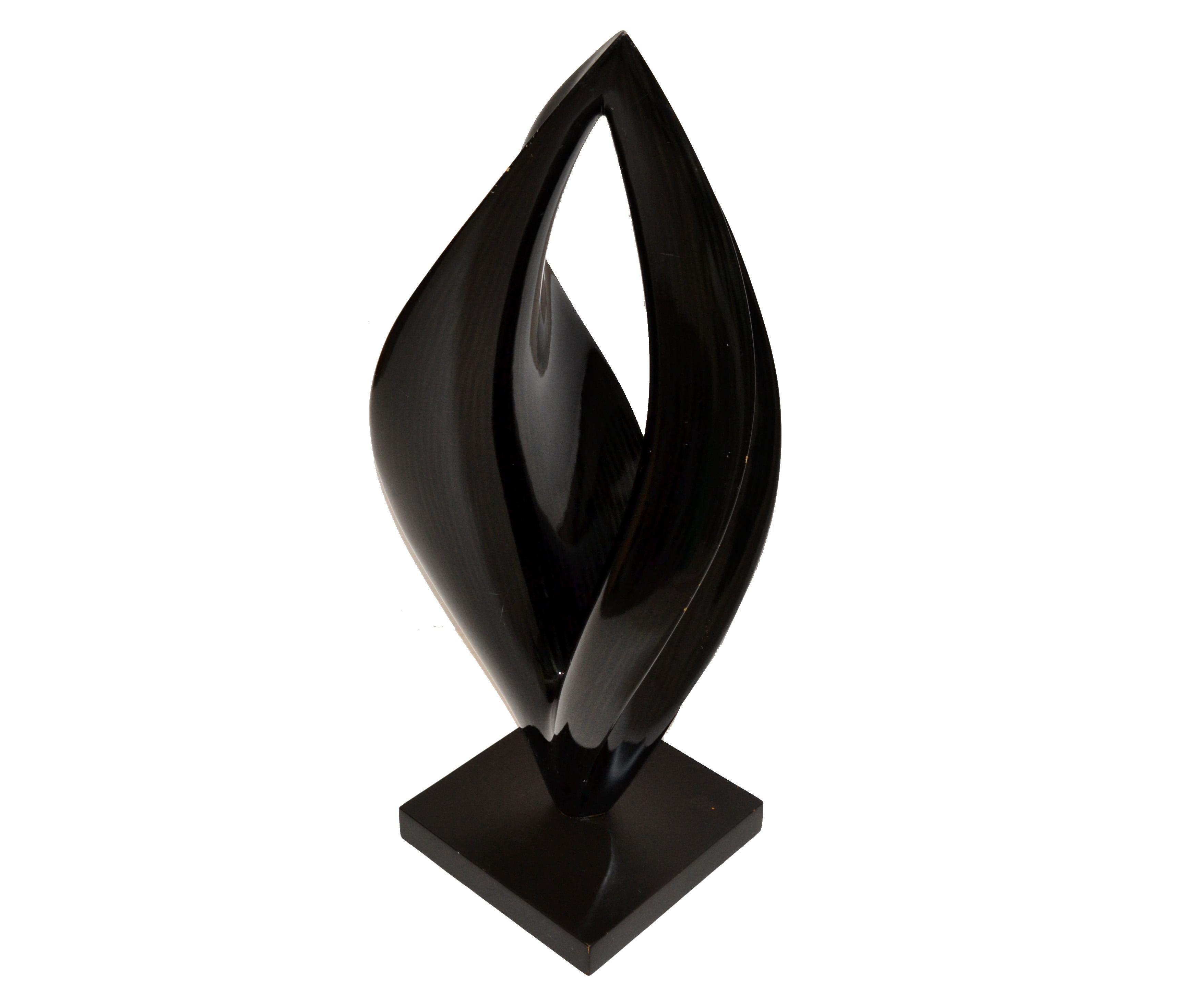 Late 20th Century Black Lacquer Sculptural Wood Mid-Century Modern Fine Art Sculpture Square Base For Sale