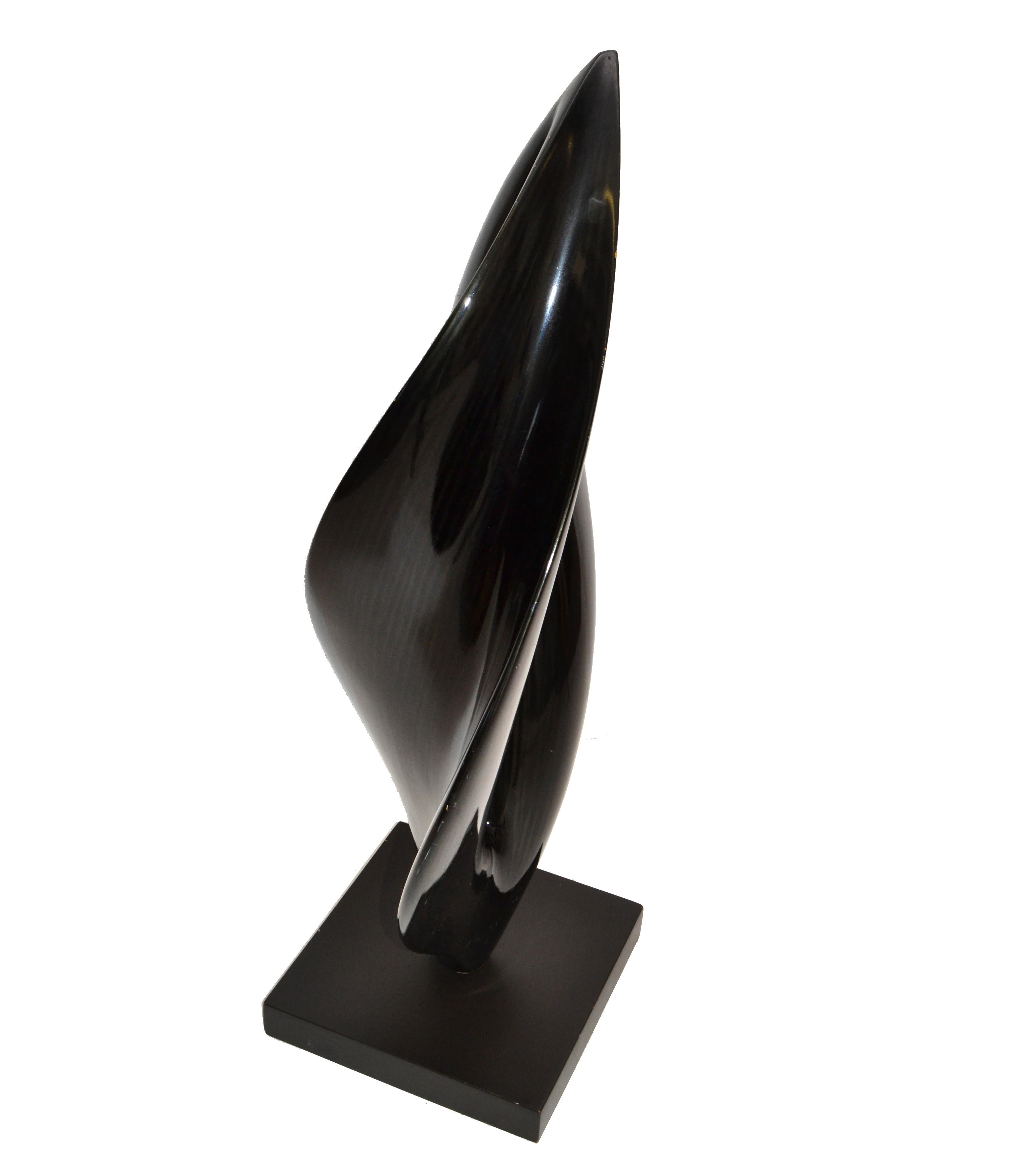 Black Lacquer Sculptural Wood Mid-Century Modern Fine Art Sculpture Square Base For Sale 1
