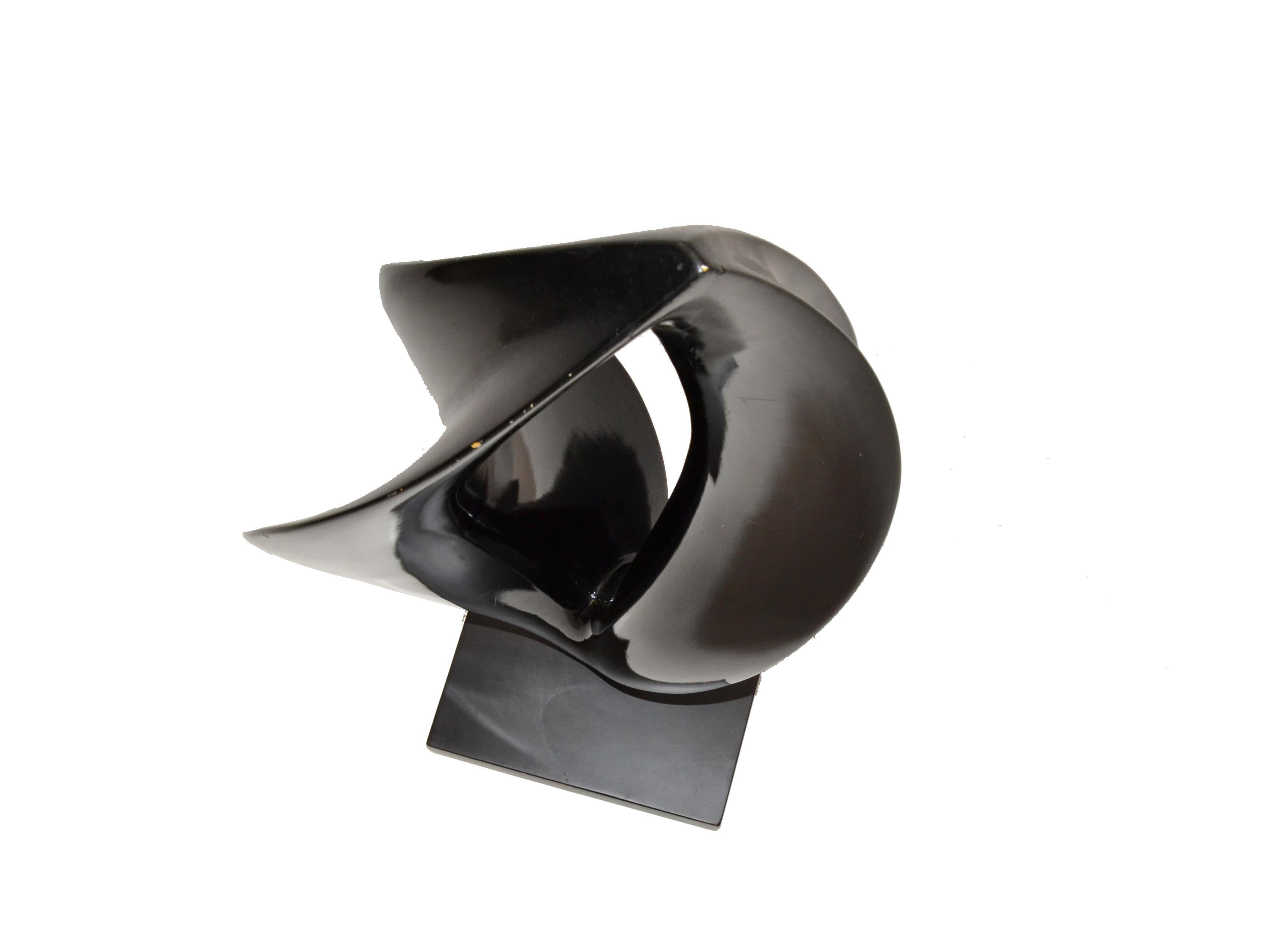 Black Lacquer Sculptural Wood Mid-Century Modern Fine Art Sculpture Square Base For Sale 2