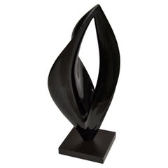 Black Lacquer Sculptural Wood Mid-Century Modern Fine Art Sculpture Square Base