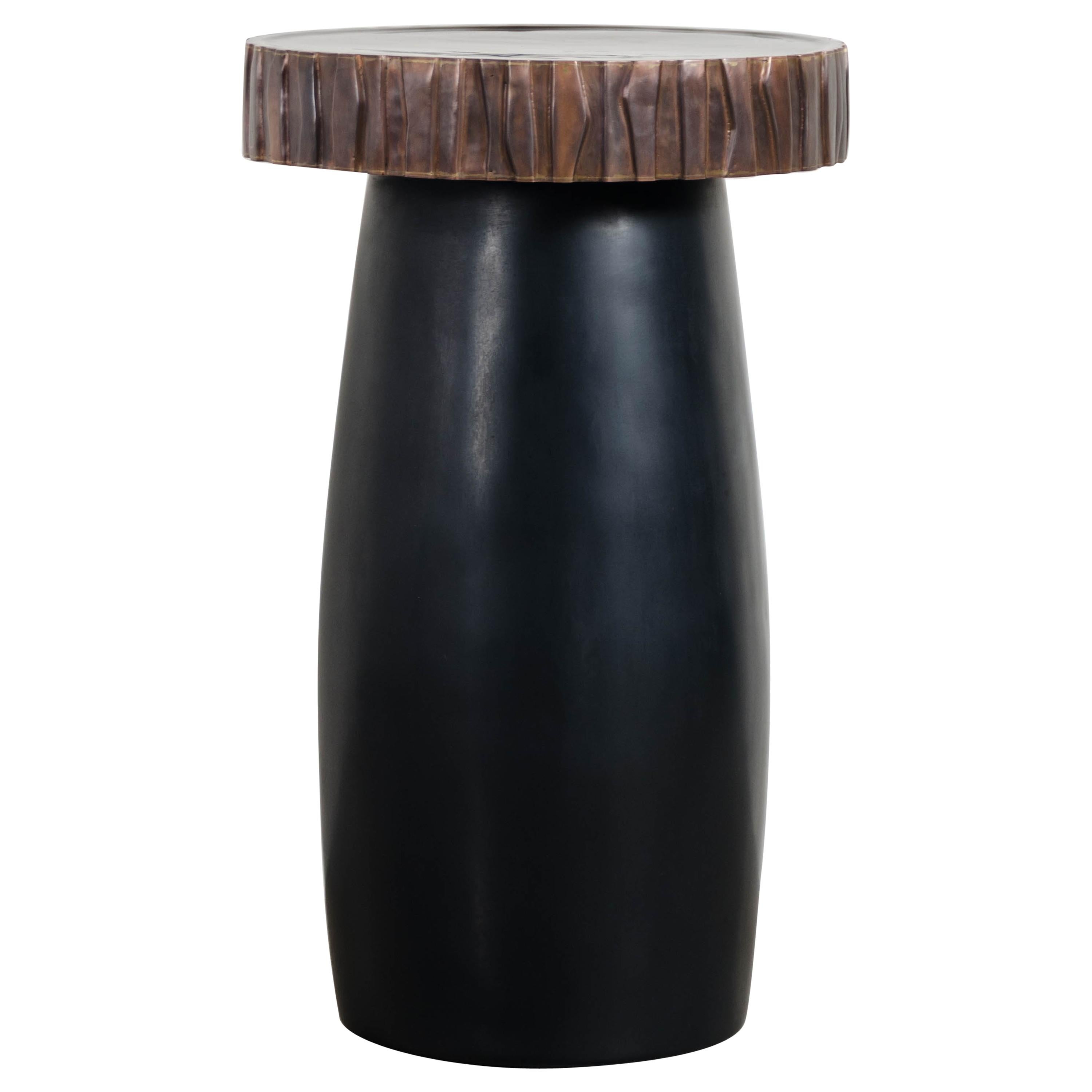 Black Lacquer Side Table with Kuai Trim by Robert Kuo, Hand Repousse, Limited