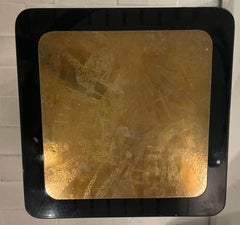 Black Lacquer Side Table With A Engraved Brass Top, Belgium 1970.