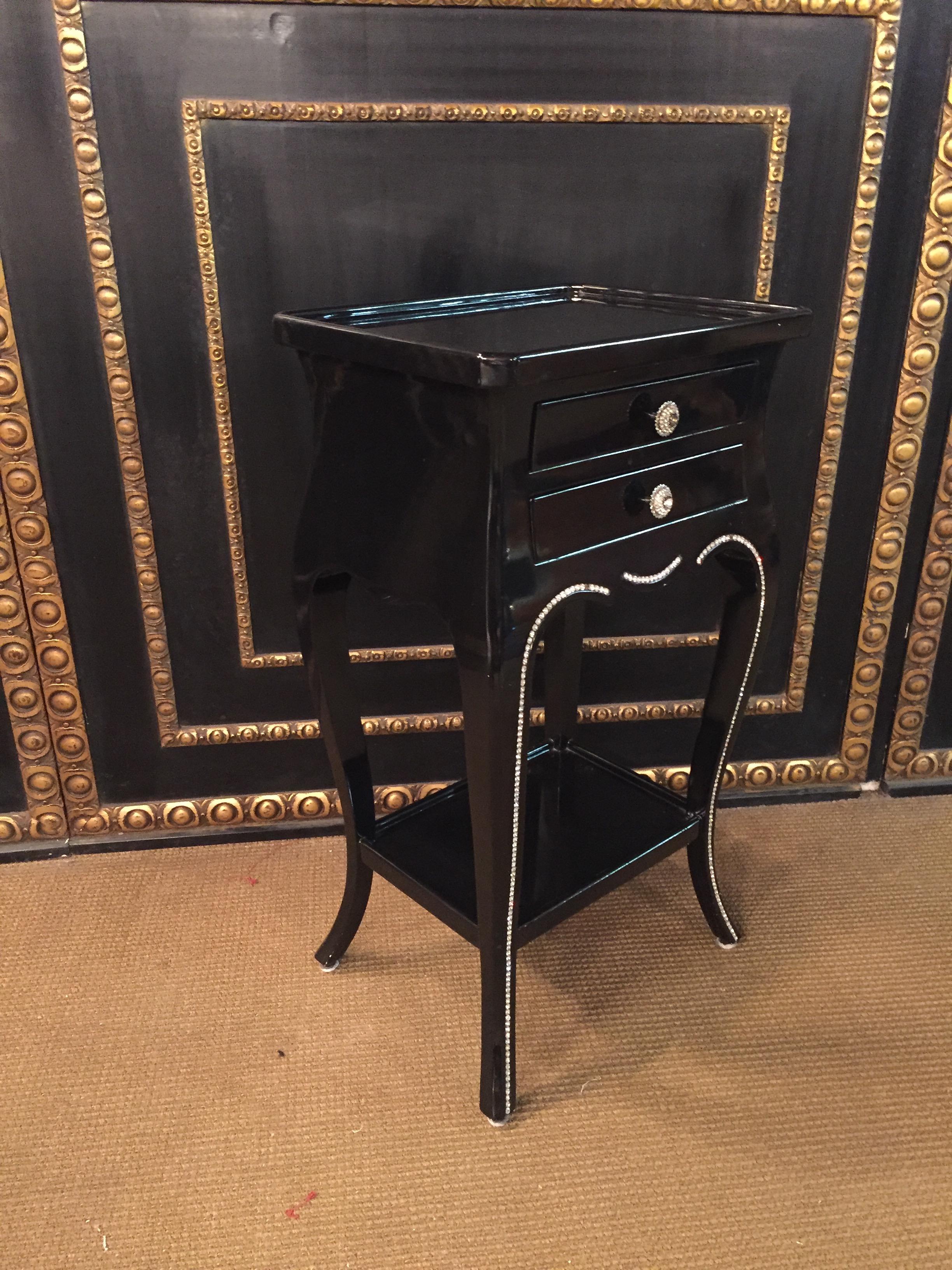 Black Lacquer Side Table with Svarowski Stones For Sale 2