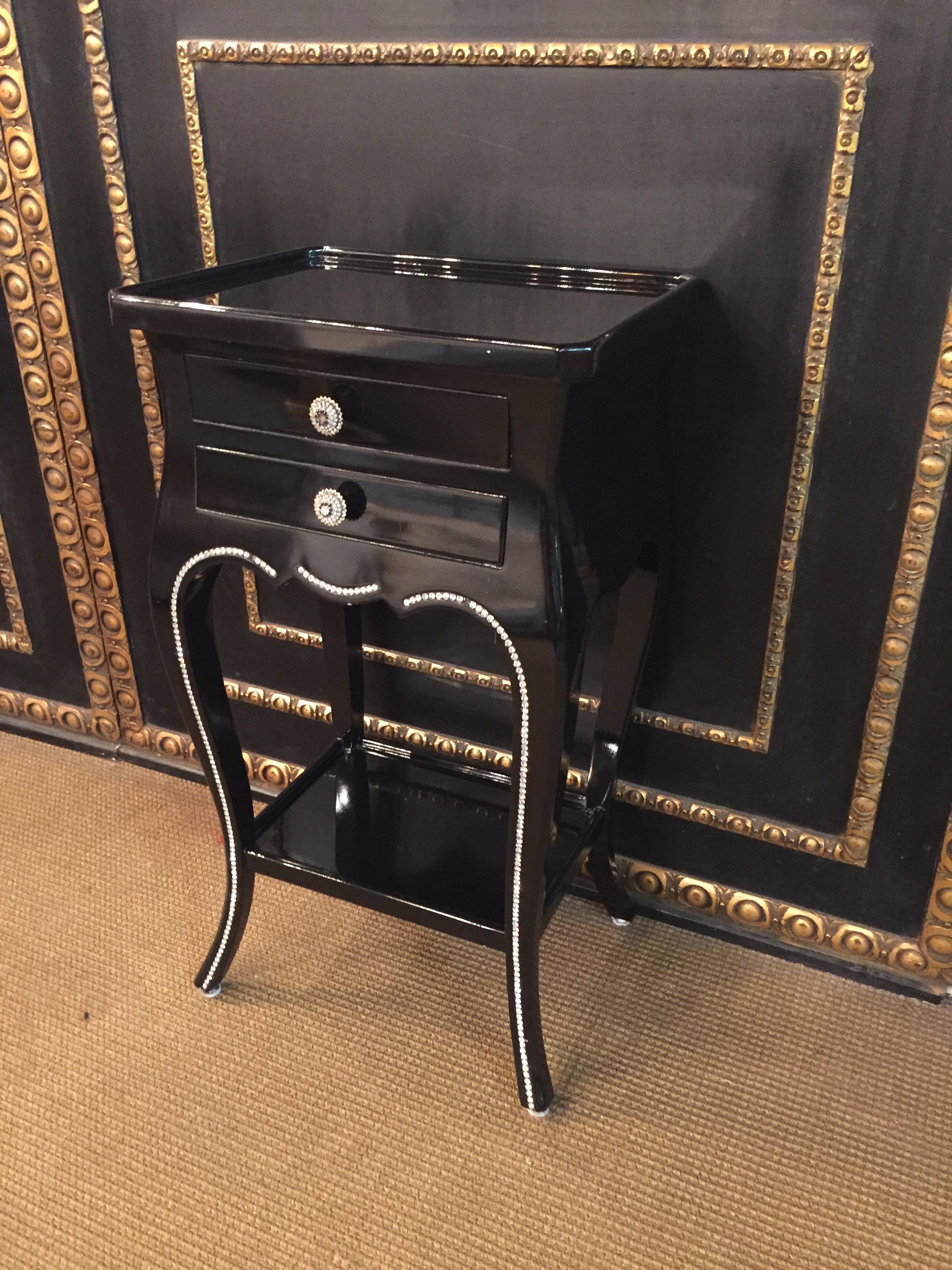 Baroque Black Lacquer Side Table with Svarowski Stones For Sale