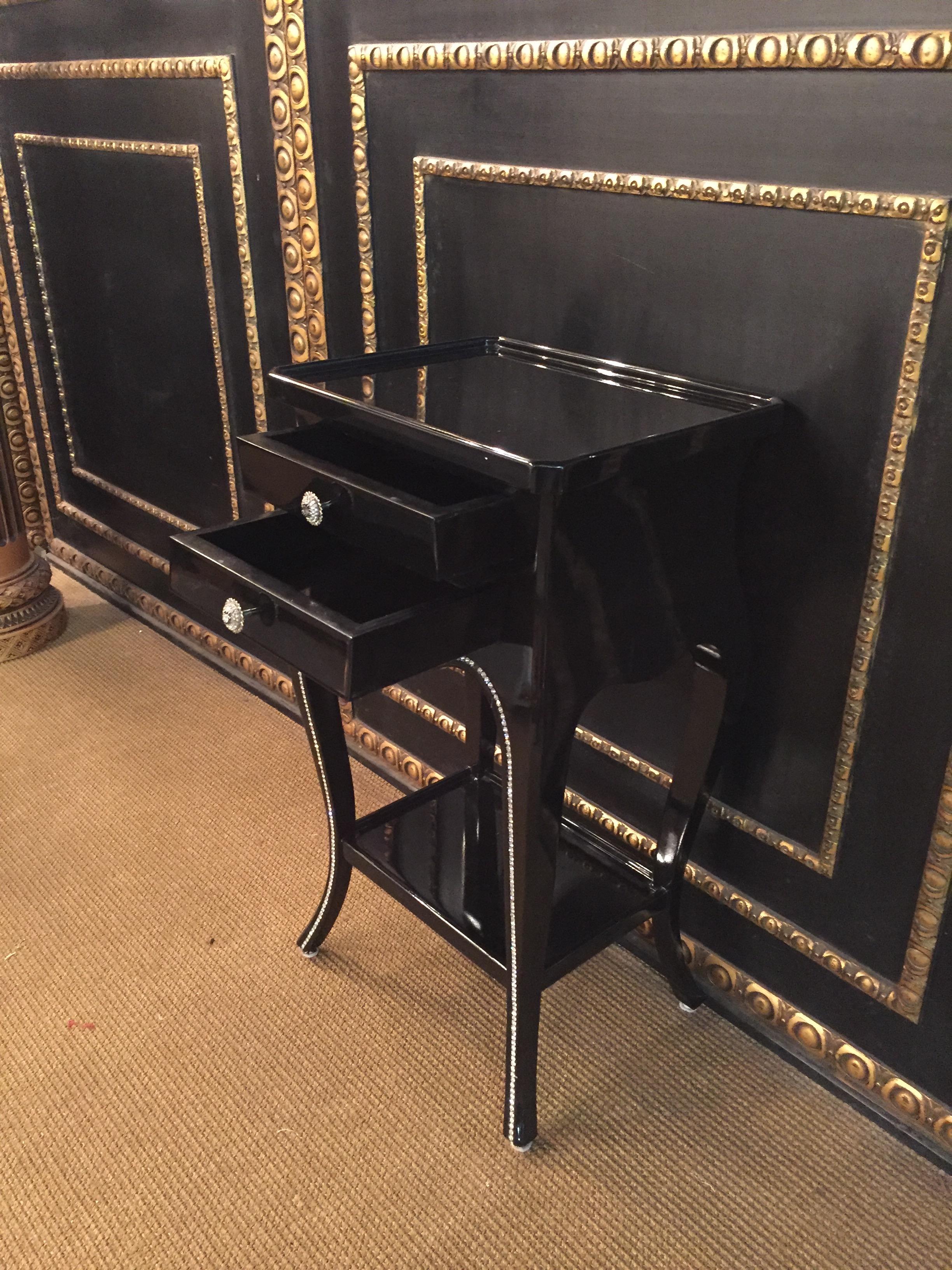 Italian Black Lacquer Side Table with Svarowski Stones For Sale