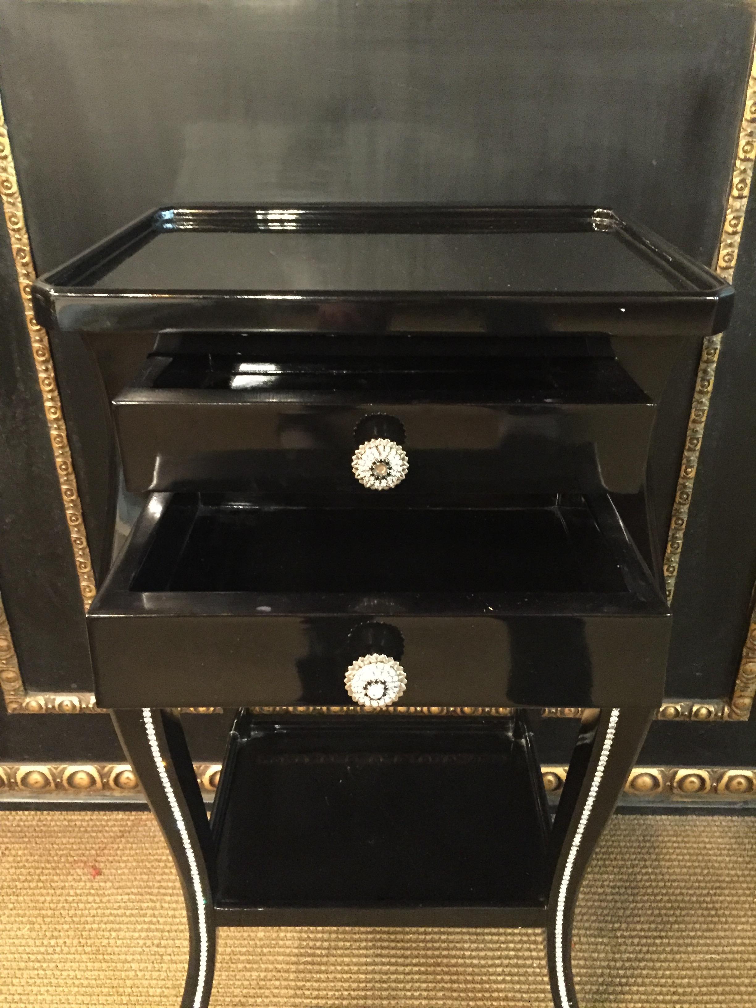Lacquered Black Lacquer Side Table with Svarowski Stones For Sale