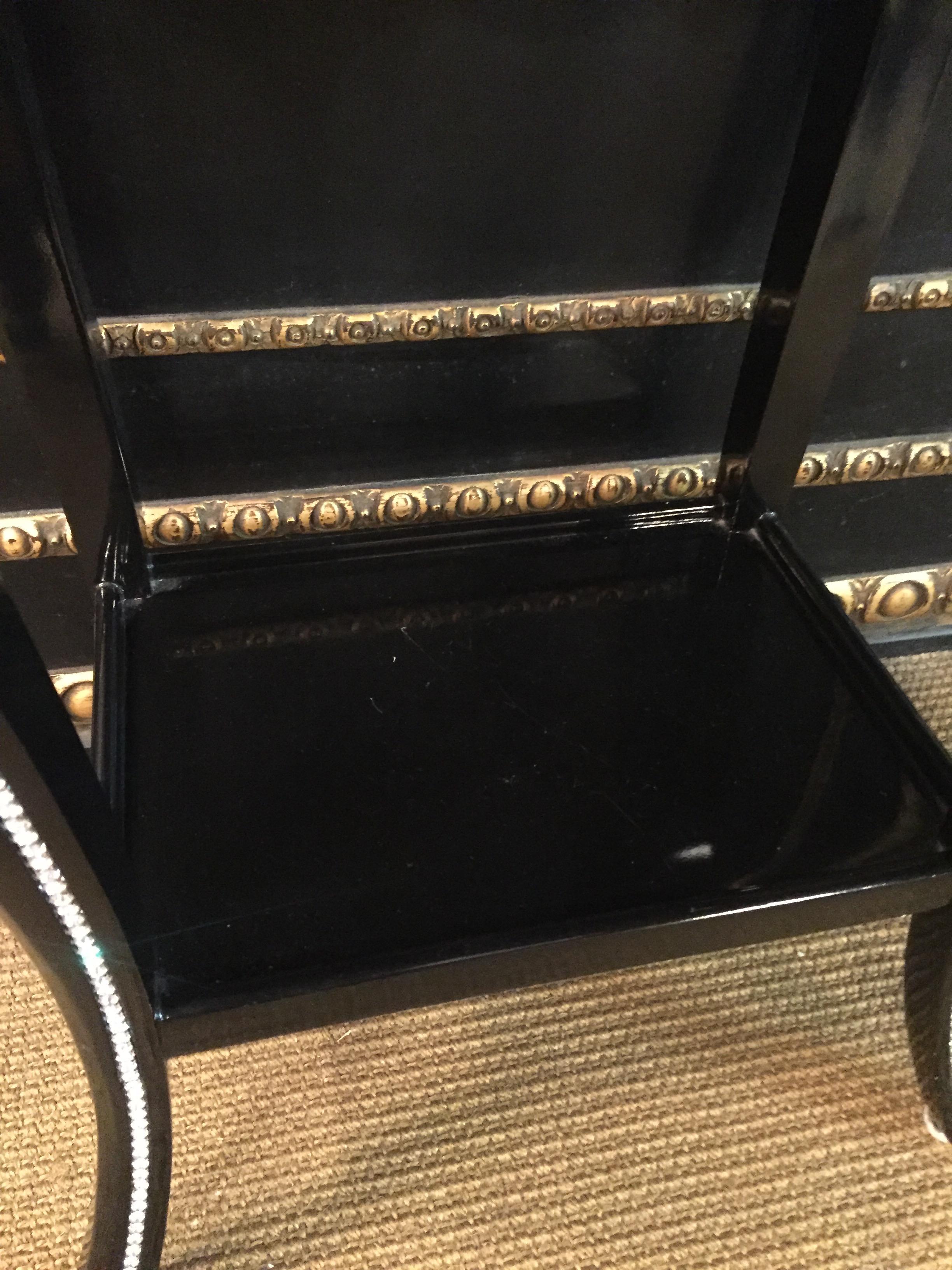20th Century Black Lacquer Side Table with Svarowski Stones For Sale