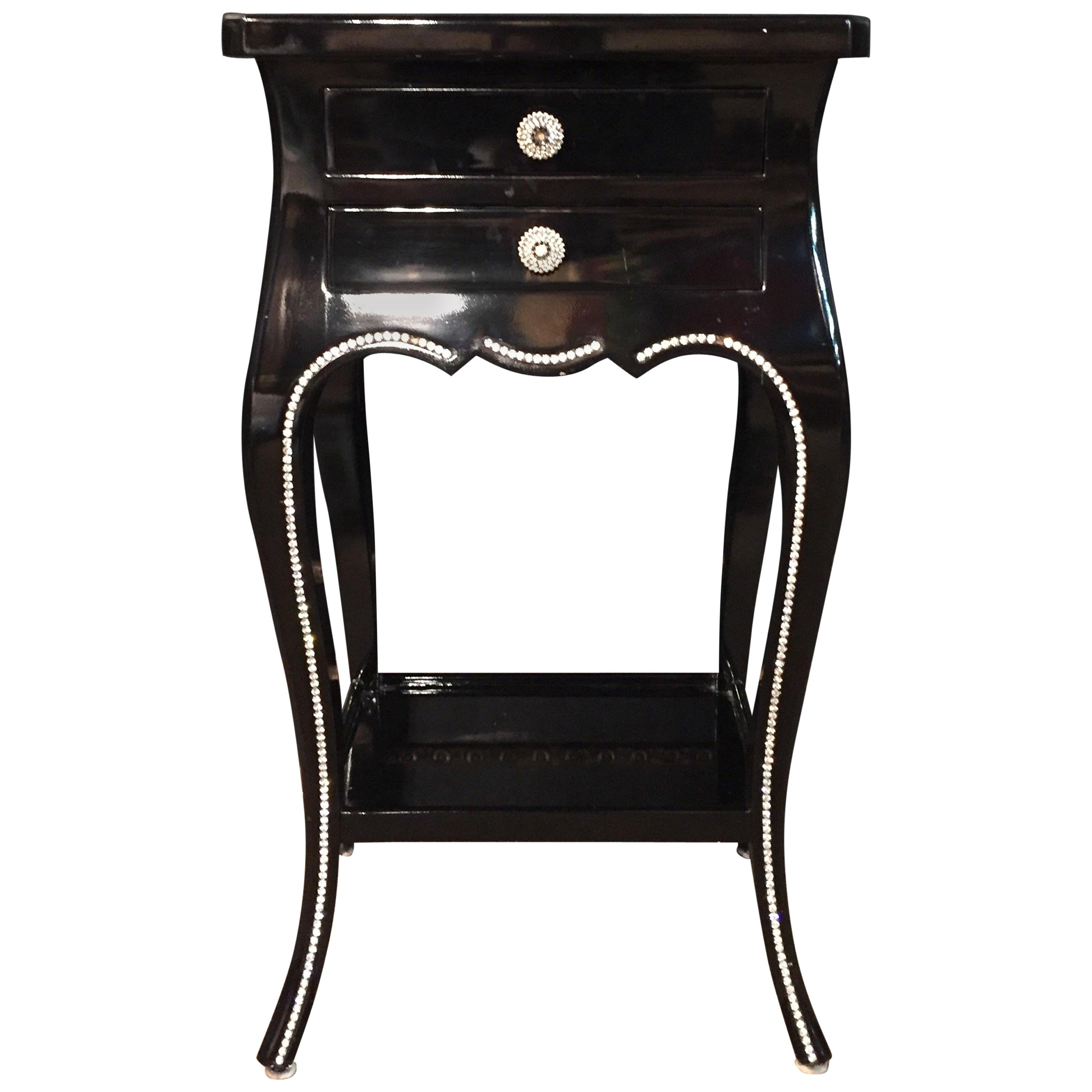 Black Lacquer Side Table with Svarowski Stones For Sale