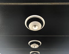 Black Lacquer & Silver 5 Drawers Art Deco Tall Chest Dresser MINT