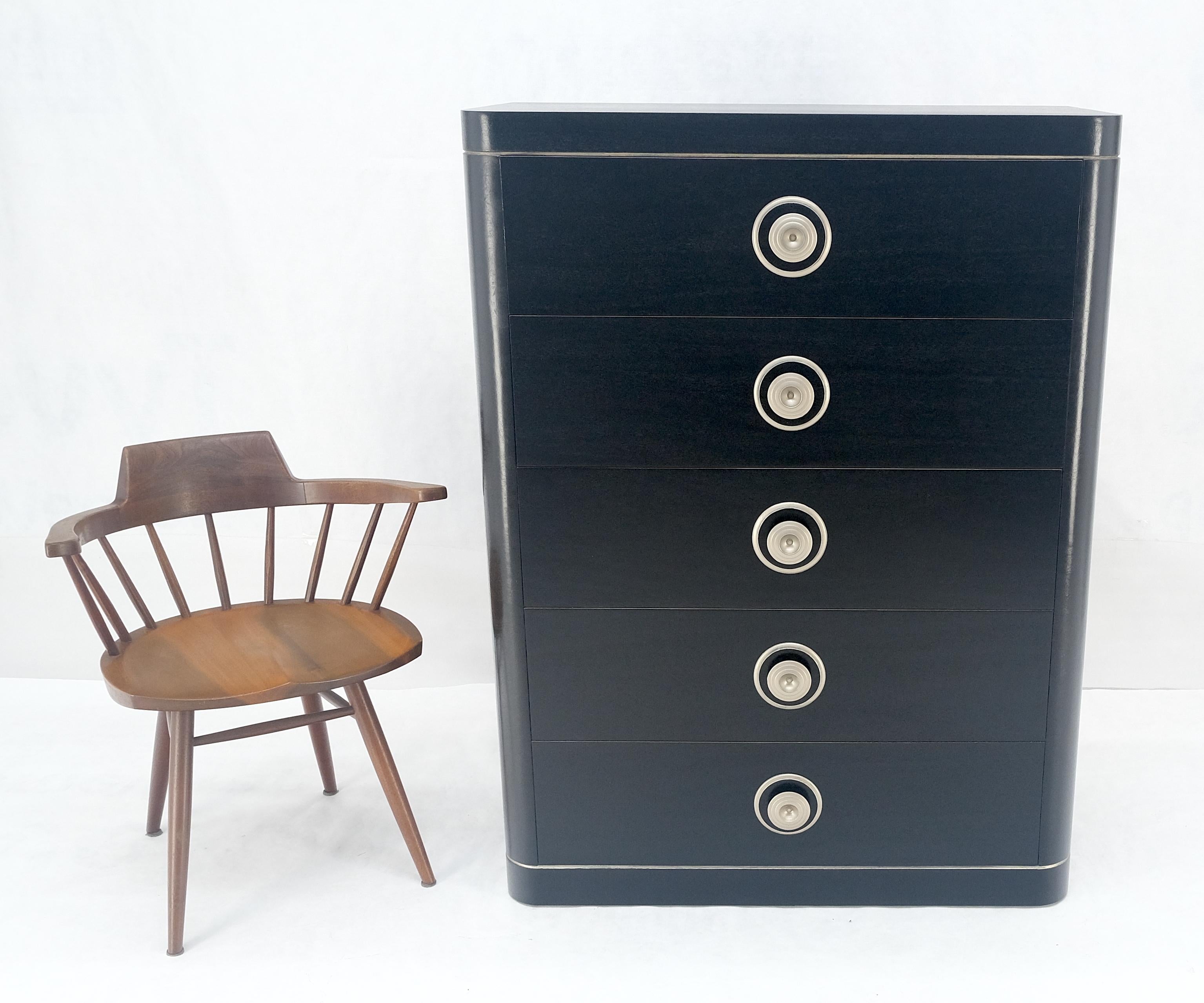 Art Déco Cassettone a 5 cassetti in lacca nera e argento Art Deco MINT in vendita