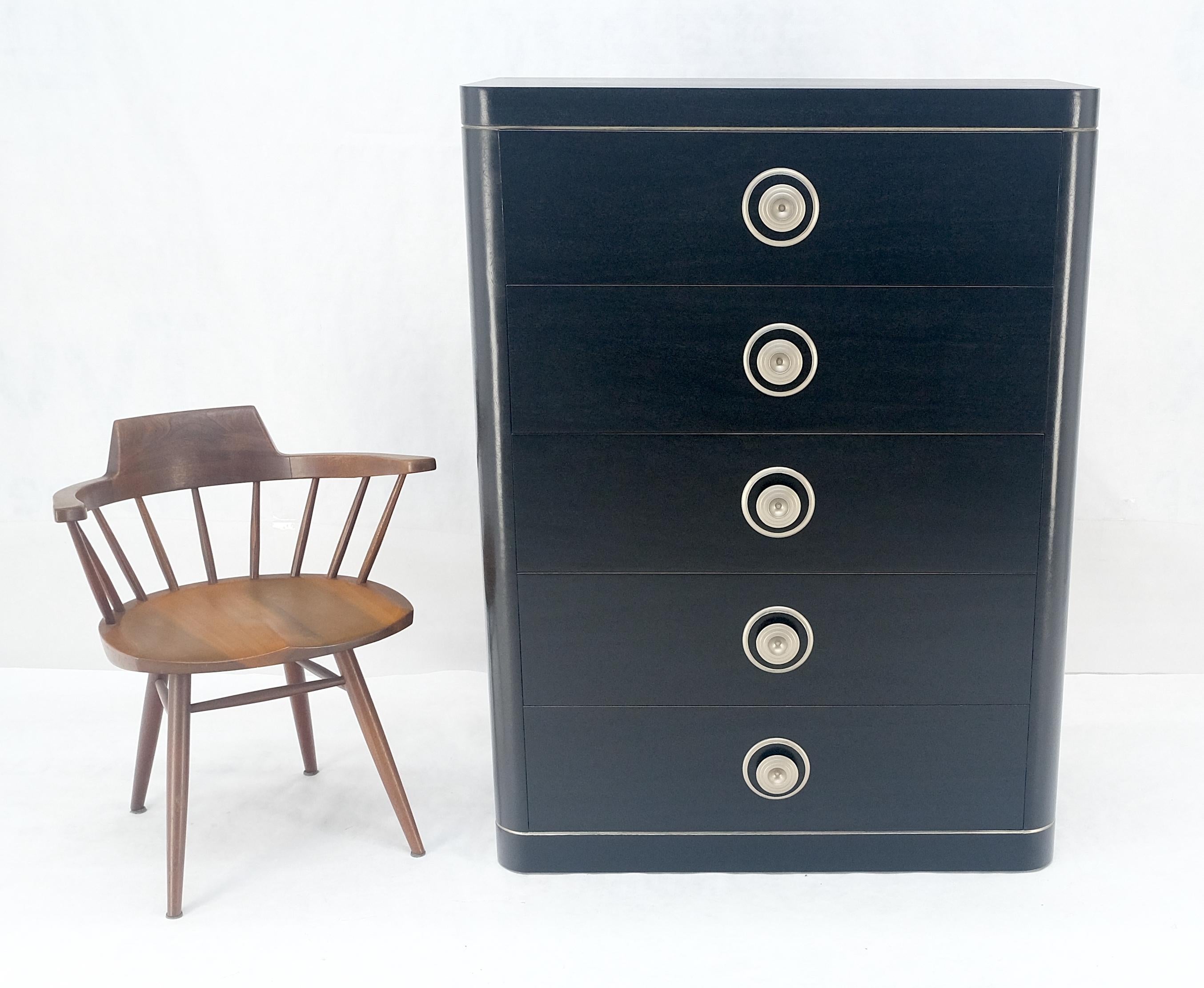 Annerito Cassettone a 5 cassetti in lacca nera e argento Art Deco MINT in vendita