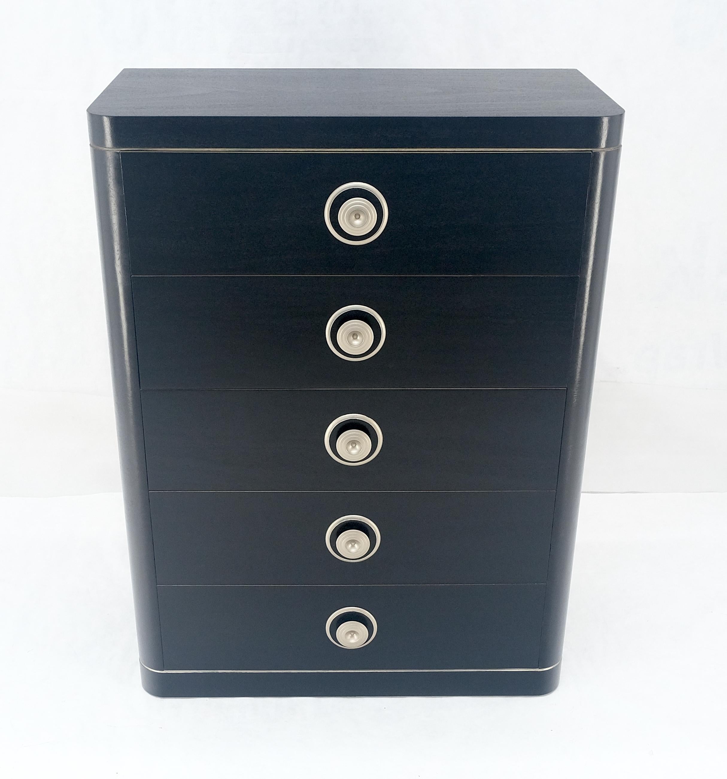 XX secolo Cassettone a 5 cassetti in lacca nera e argento Art Deco MINT in vendita