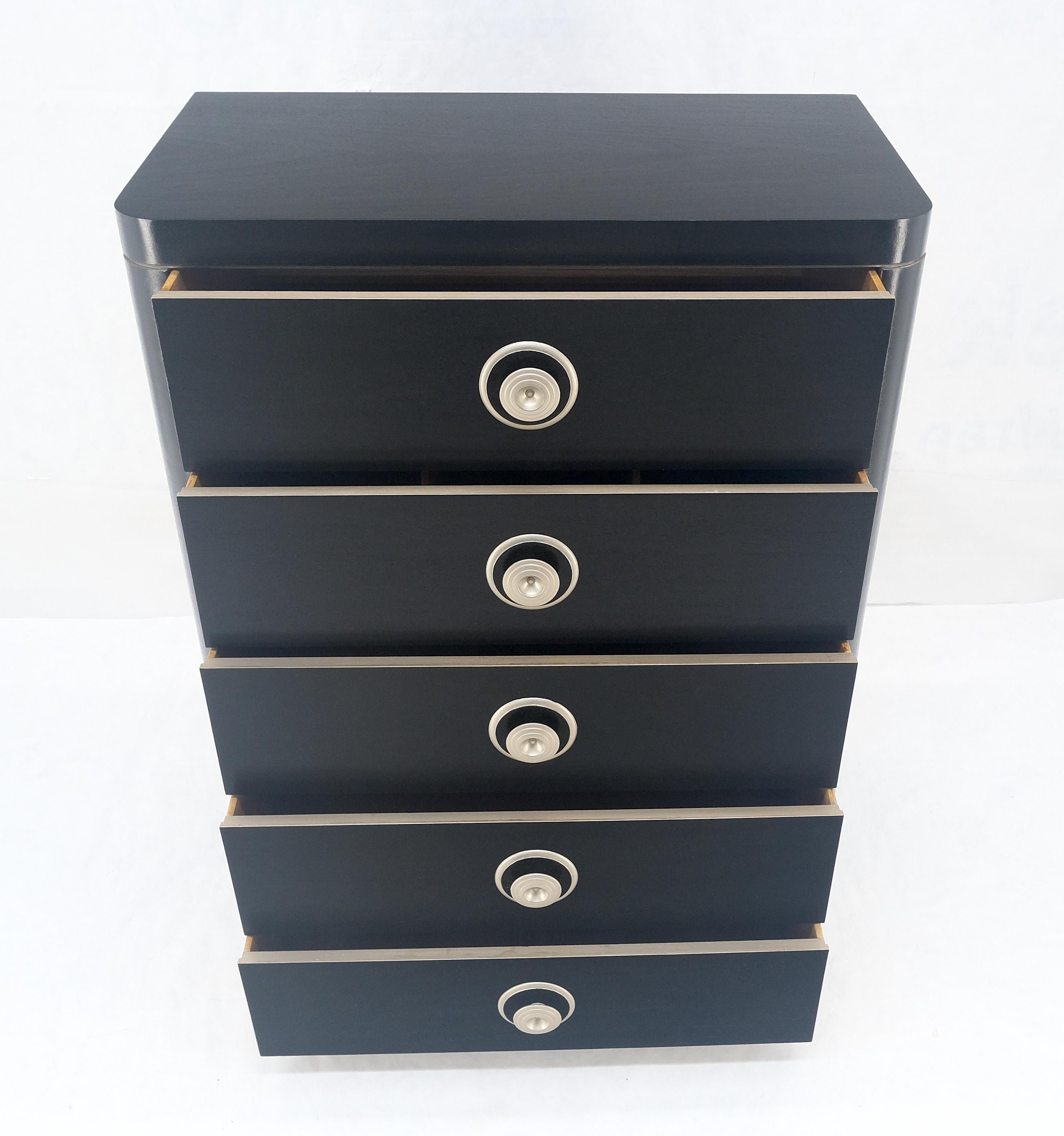 Noce Cassettone a 5 cassetti in lacca nera e argento Art Deco MINT in vendita