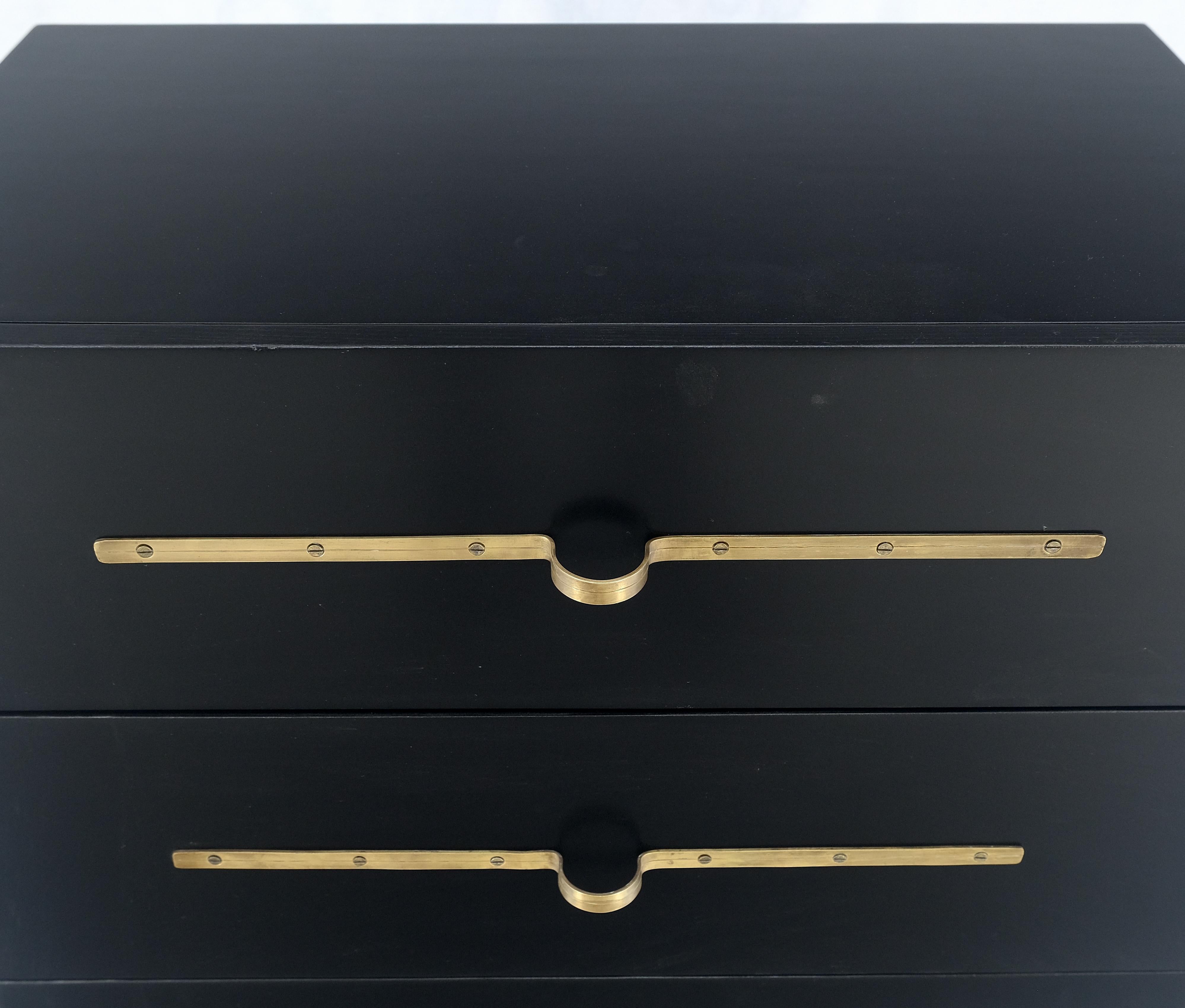 Black Lacquer Solid Brass Decorative Hardware Cone Shape Brass Legs 3 Drawers Bachelor Chest Dresser Restored MINT!