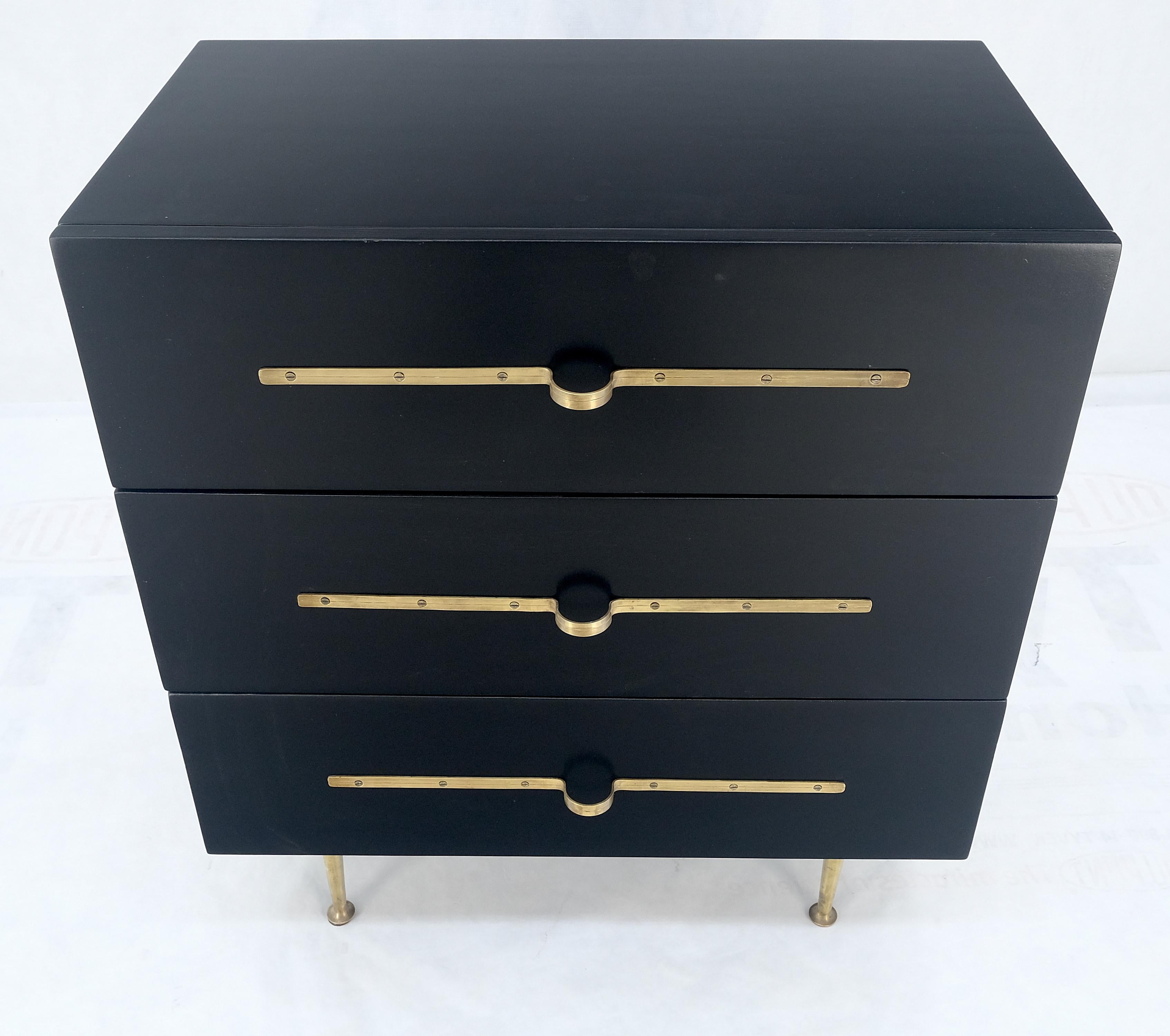 Mid-Century Modern Black Lacquer Solid Brass Decorative Hardware 3 Drawers Bachelor Chest Dresser  For Sale