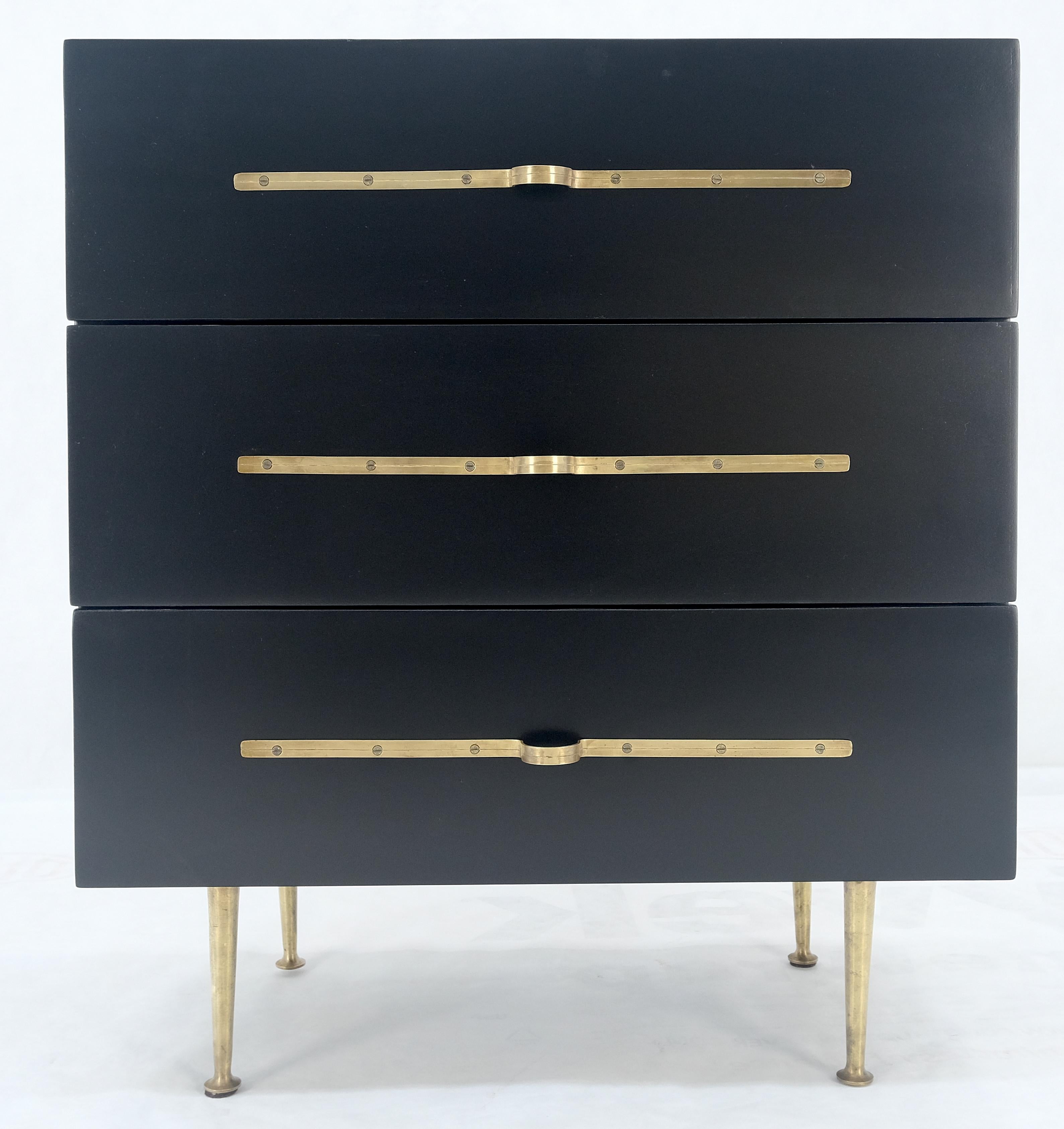 Unknown Black Lacquer Solid Brass Decorative Hardware 3 Drawers Bachelor Chest Dresser  For Sale
