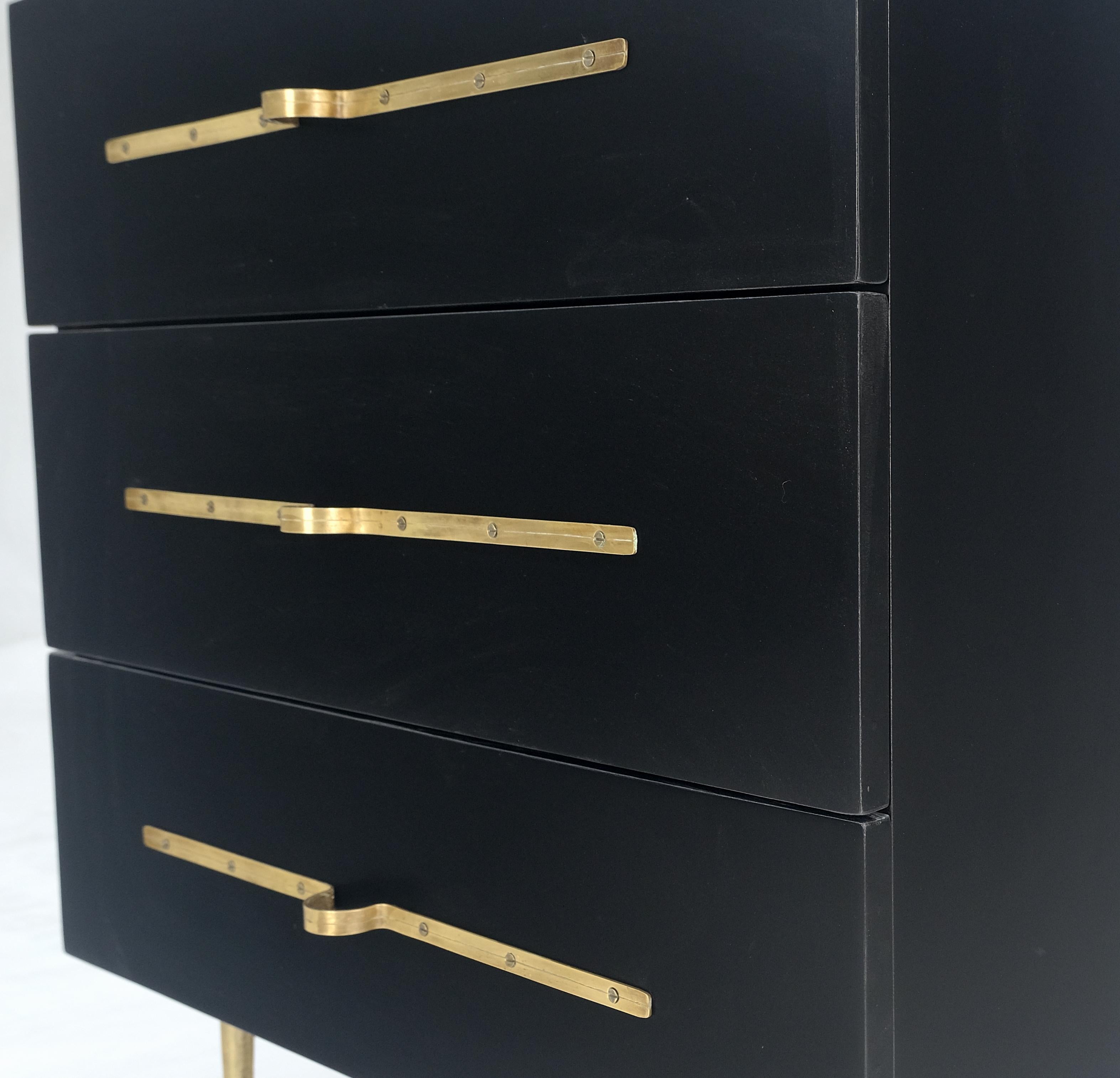 20th Century Black Lacquer Solid Brass Decorative Hardware 3 Drawers Bachelor Chest Dresser  For Sale