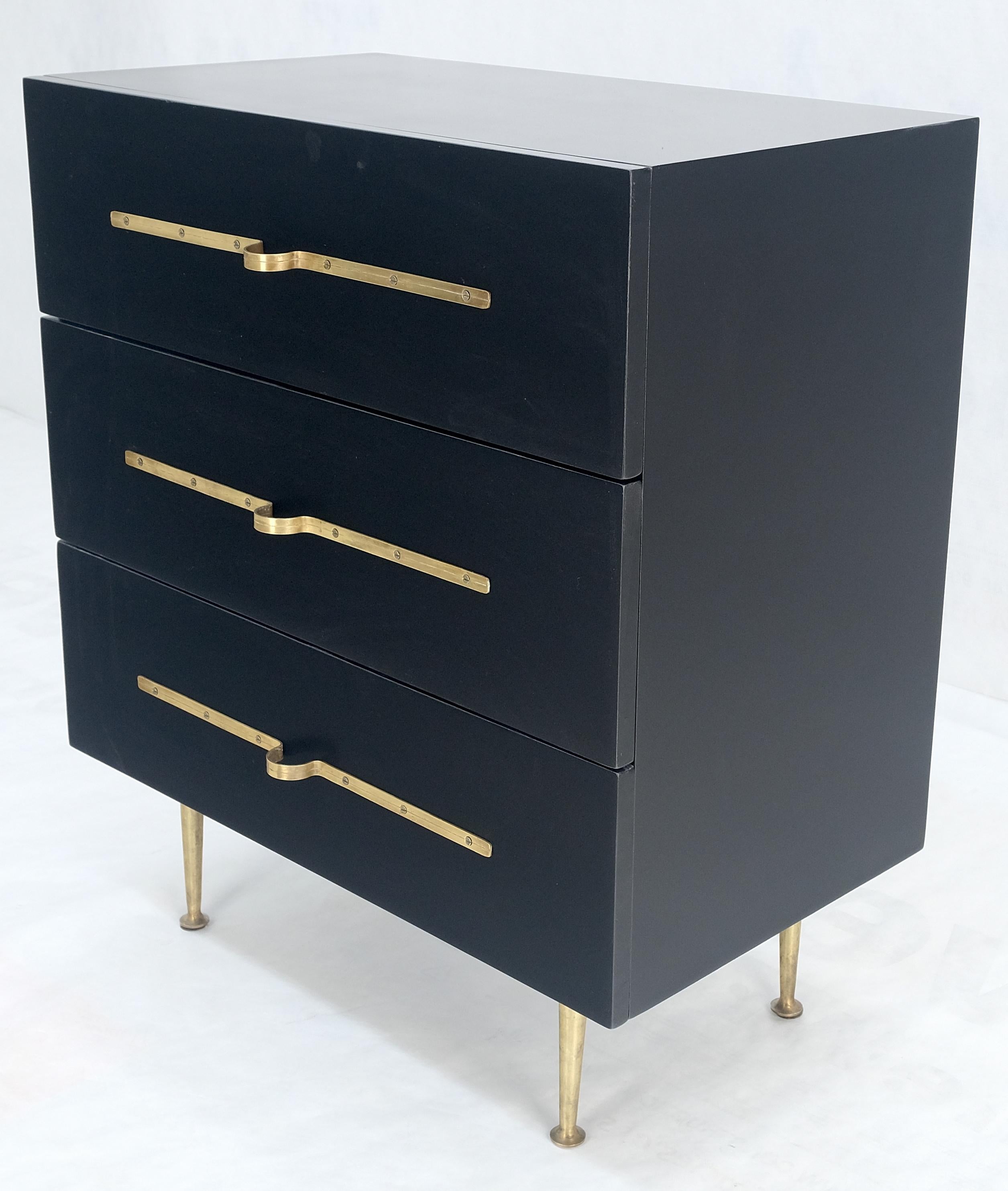 Black Lacquer Solid Brass Decorative Hardware 3 Drawers Bachelor Chest Dresser  For Sale 1