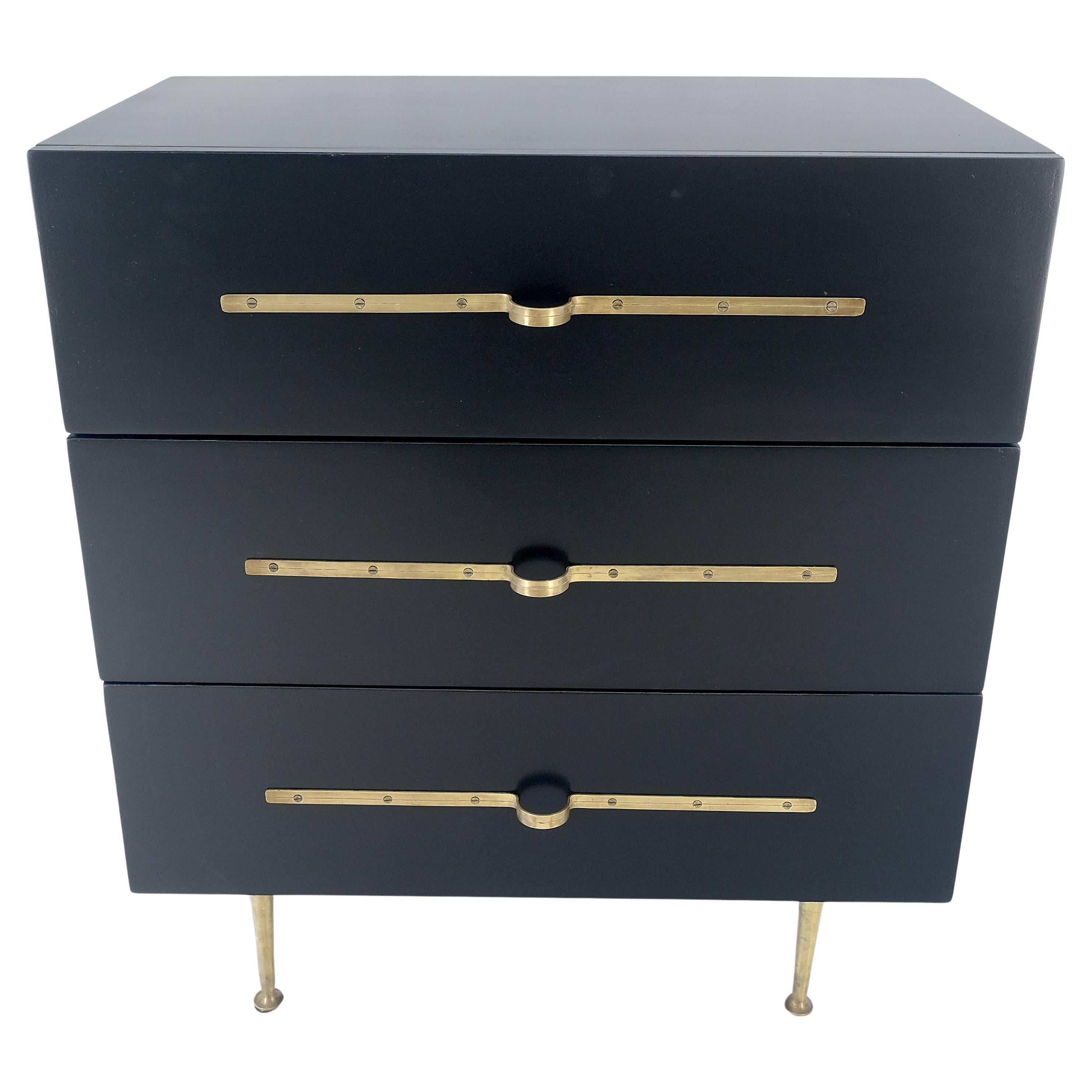 Black Lacquer Solid Brass Decorative Hardware 3 Drawers Bachelor Chest Dresser  For Sale