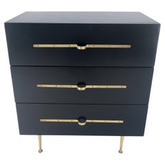 Vintage Black Lacquer Solid Brass Decorative Hardware 3 Drawers Bachelor Chest Dresser 