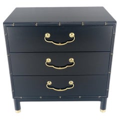 Black Lacquer Solid Brass Drop Pulls Faux Bamboo 3 Drawer Bachelor Chest Dresser