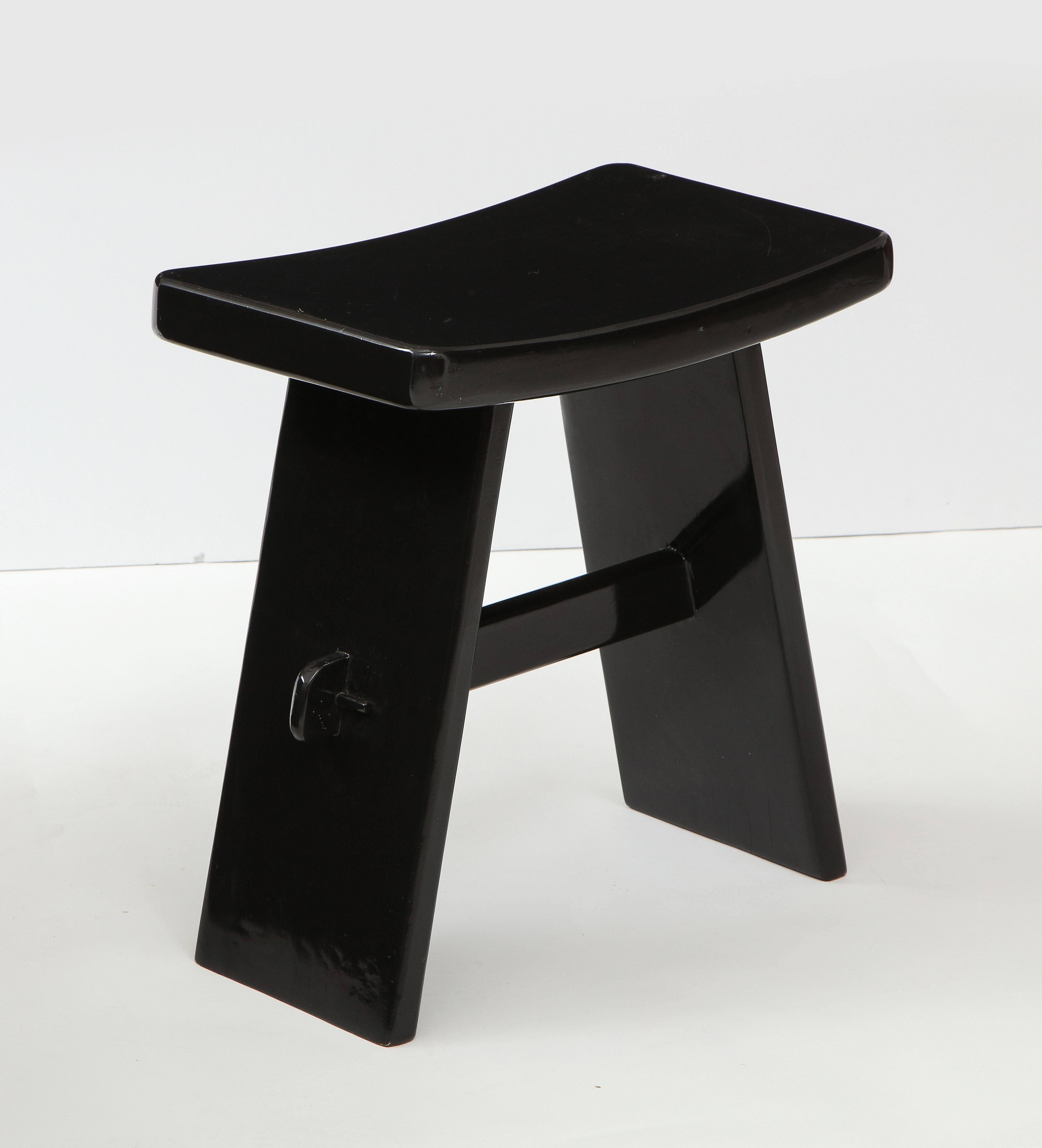 Lacquered Black Lacquer Stool, in the Style of Maison Jansen, France, 1970s